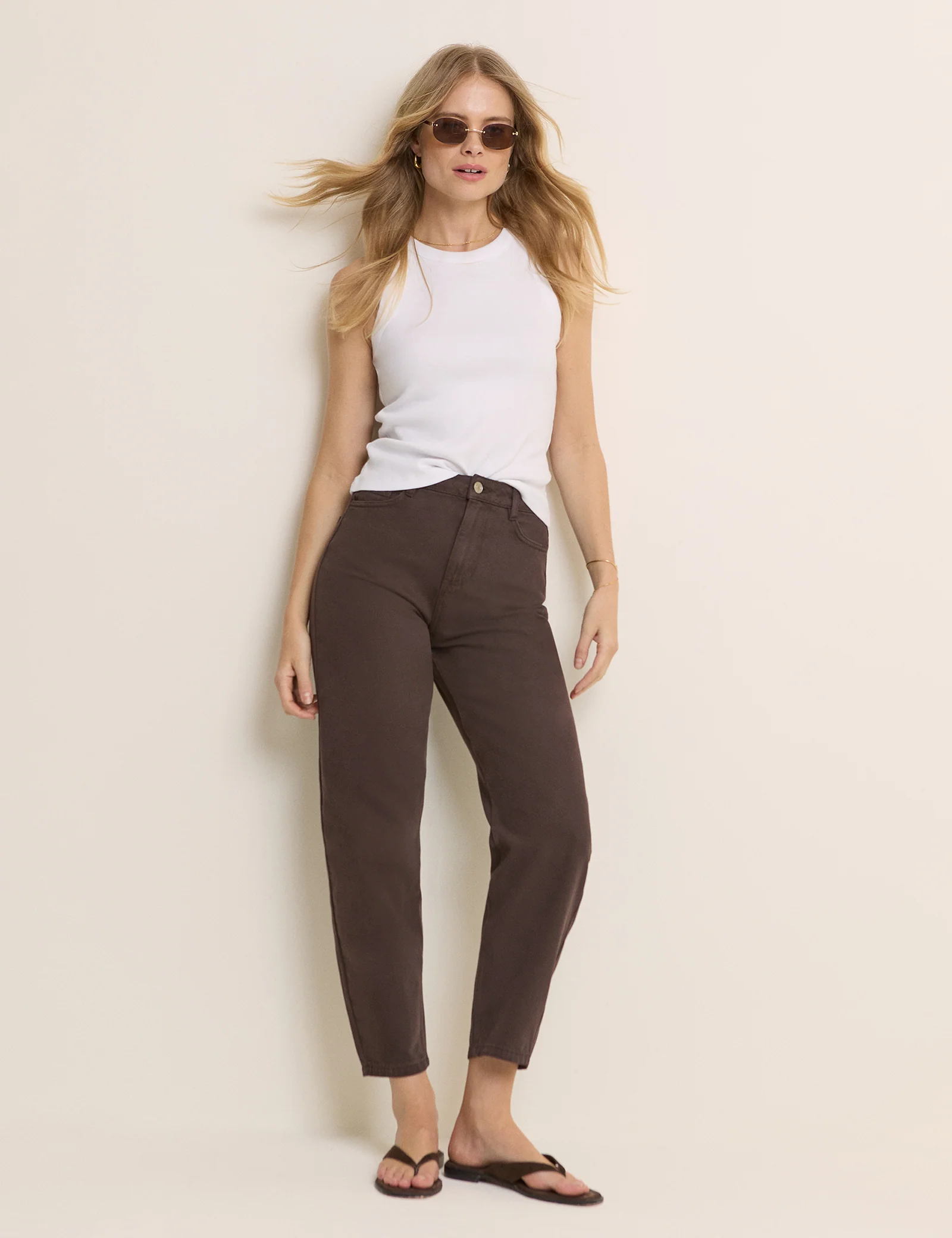 Brown High Rise Putney Barrel Leg Jeans - Image 4
