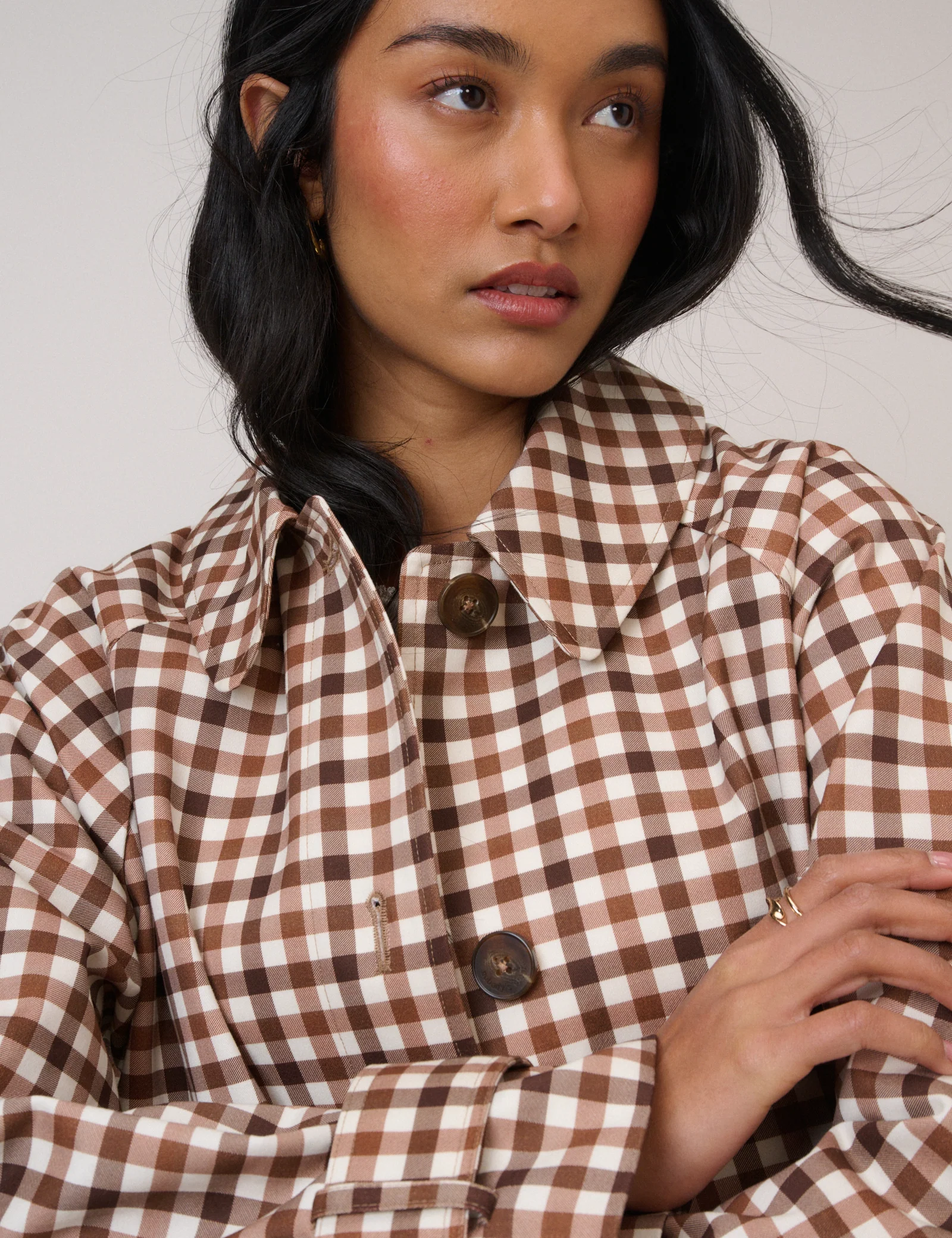 Brown Check Car Coat - Image 2