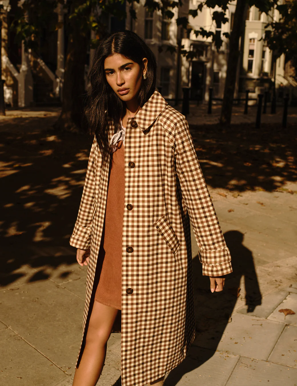 Brown Check Car Coat - Image 3