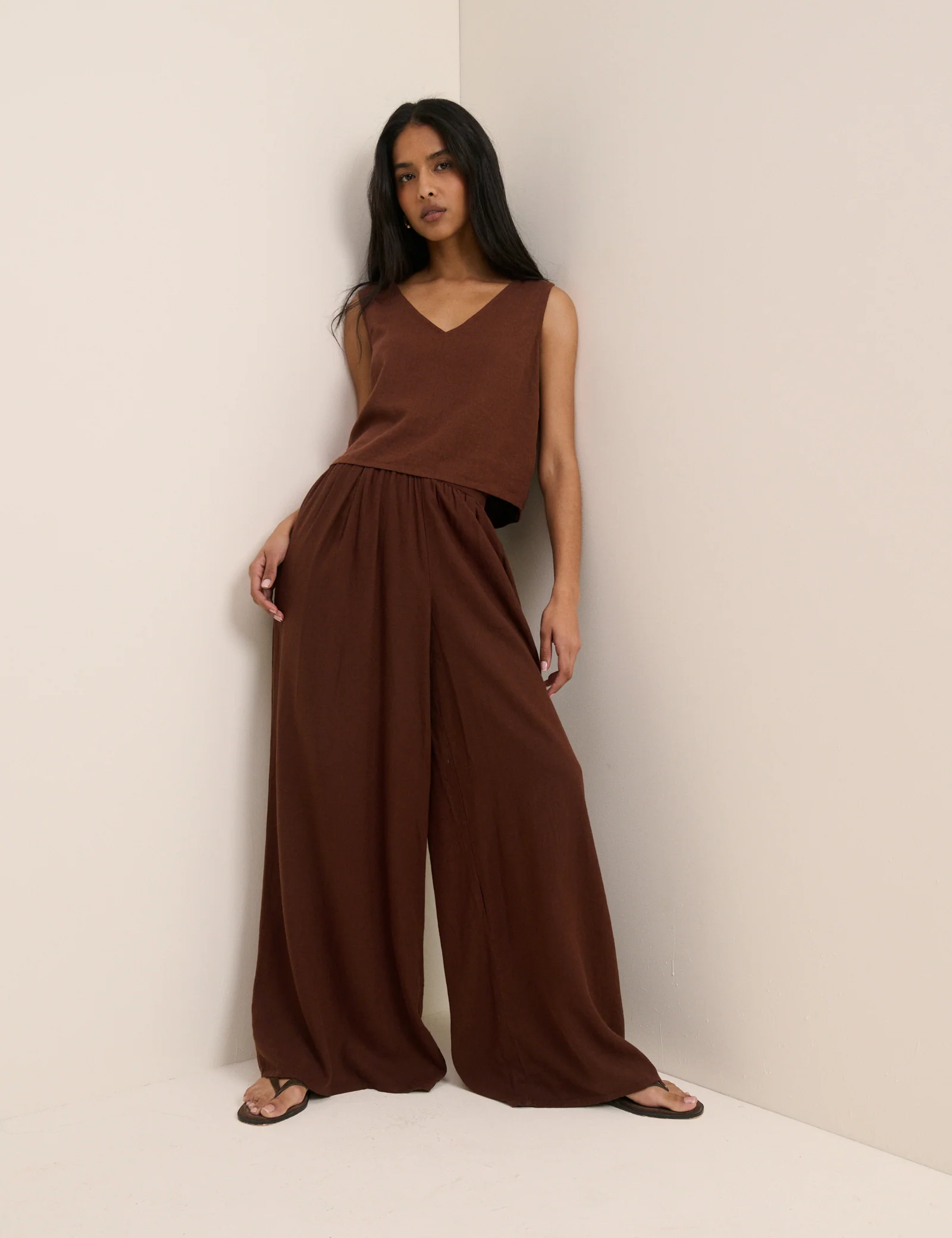 Brown Linen-Blend Wide Leg Jerrow Trousers - Image 4