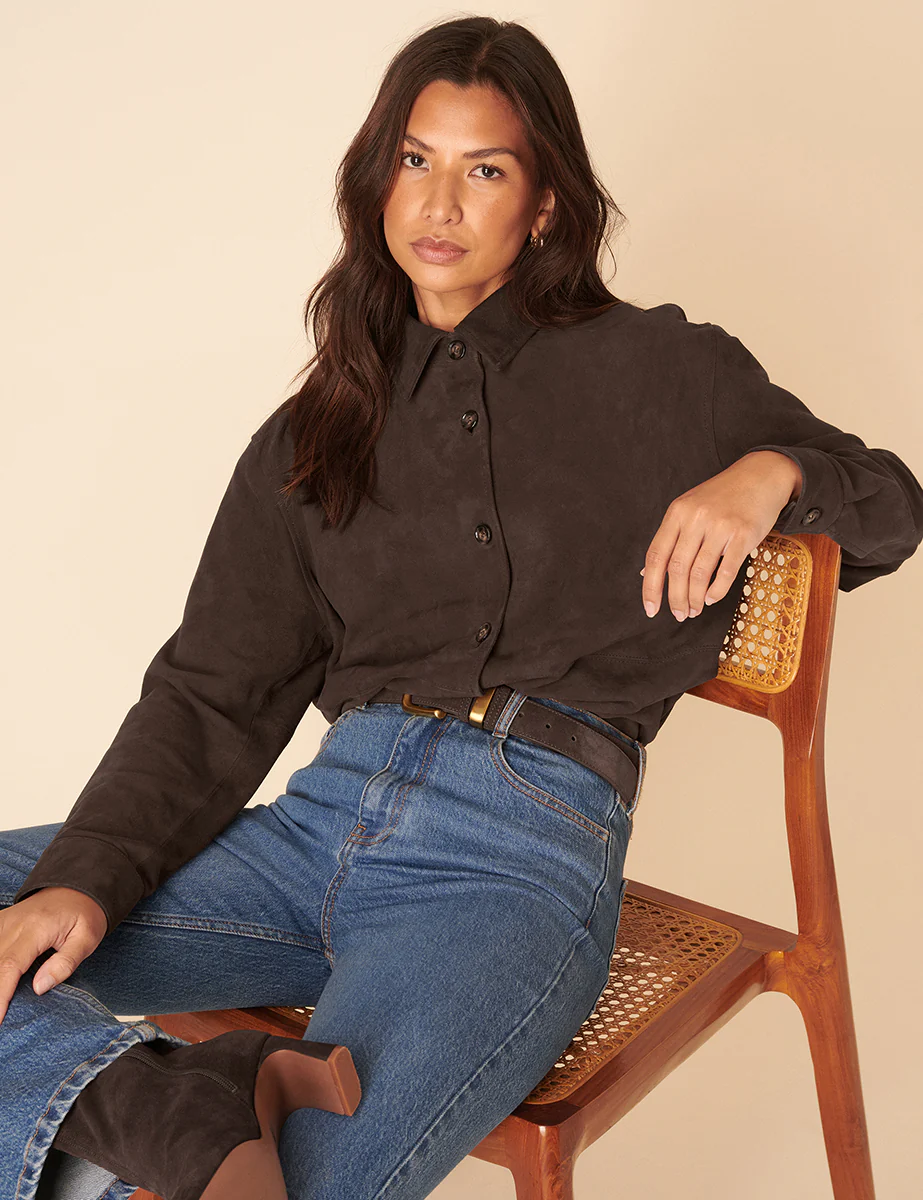Dark Brown Suede Shirt - Image 2