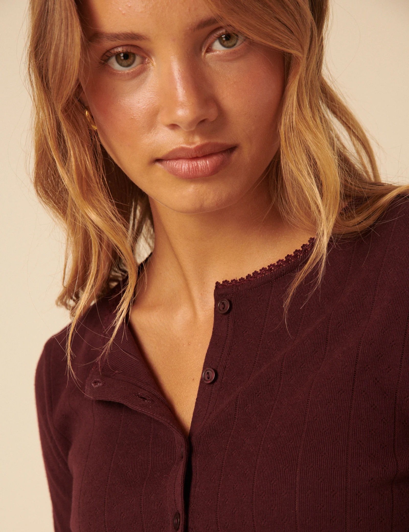 Burgundy Pointelle Cardigan - Image 2
