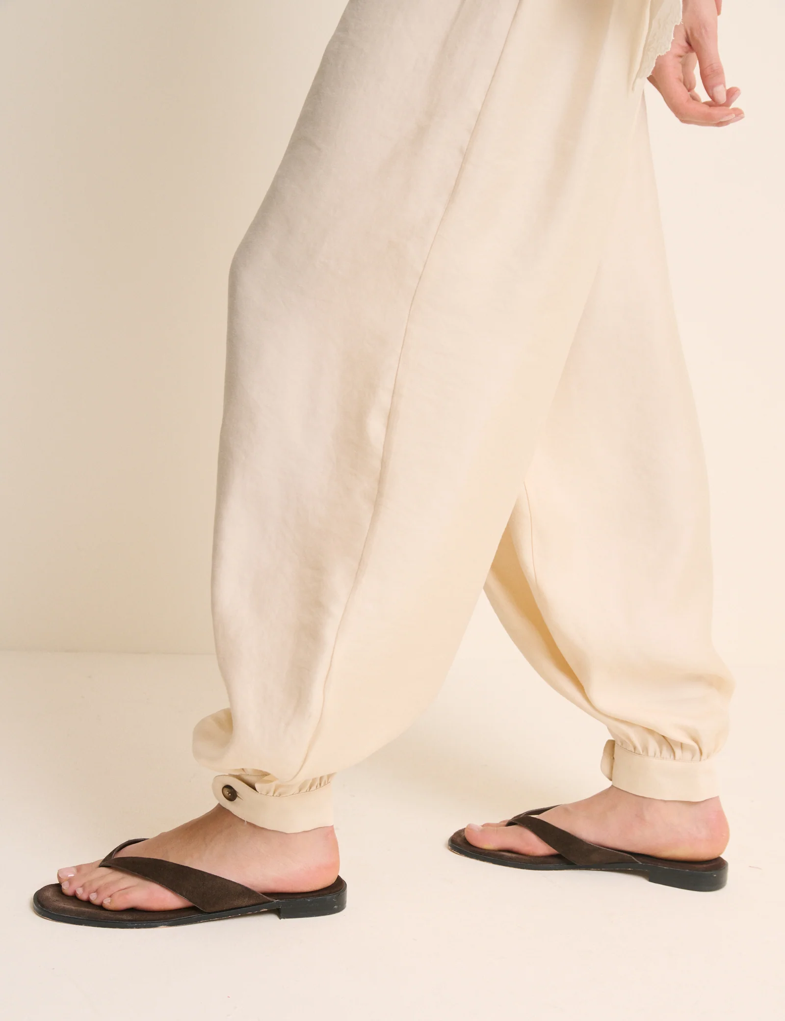 Cream Balloon Leg Satin Cuffed Trousers - Image 4
