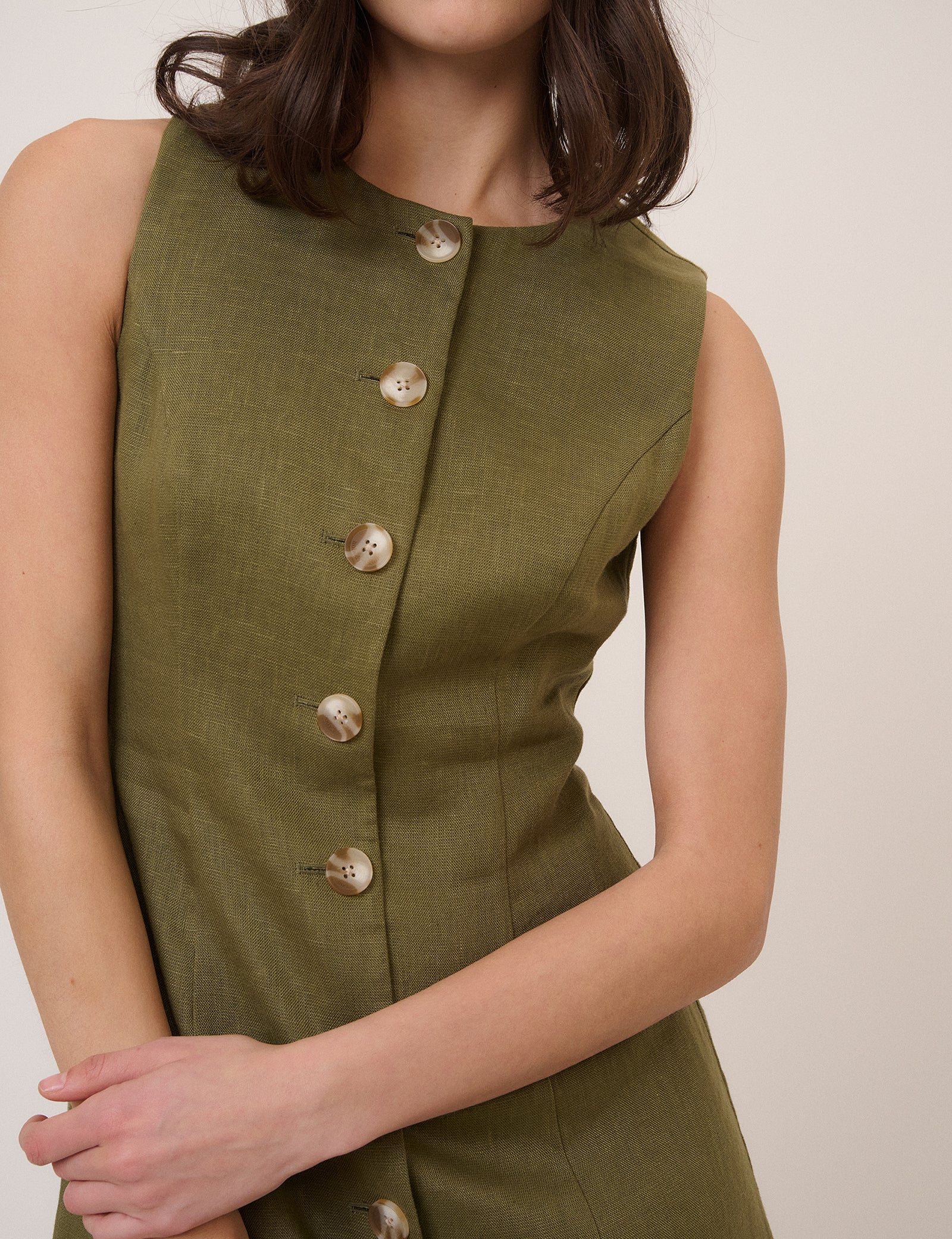 Green Linen-Blend Tailored Mini Dress - Image 3