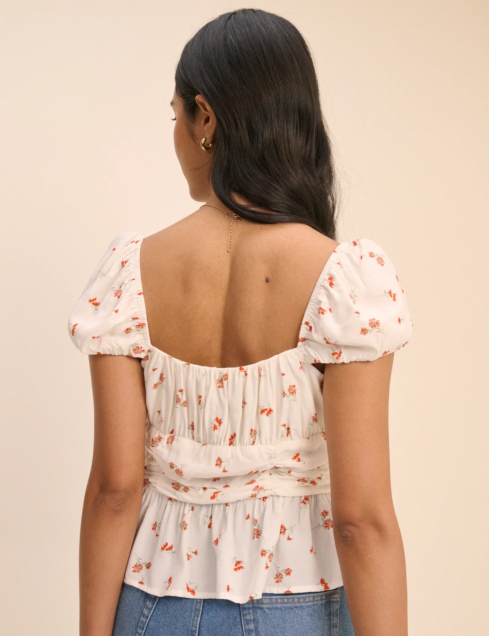 White Floral Ruched Top - Image 5