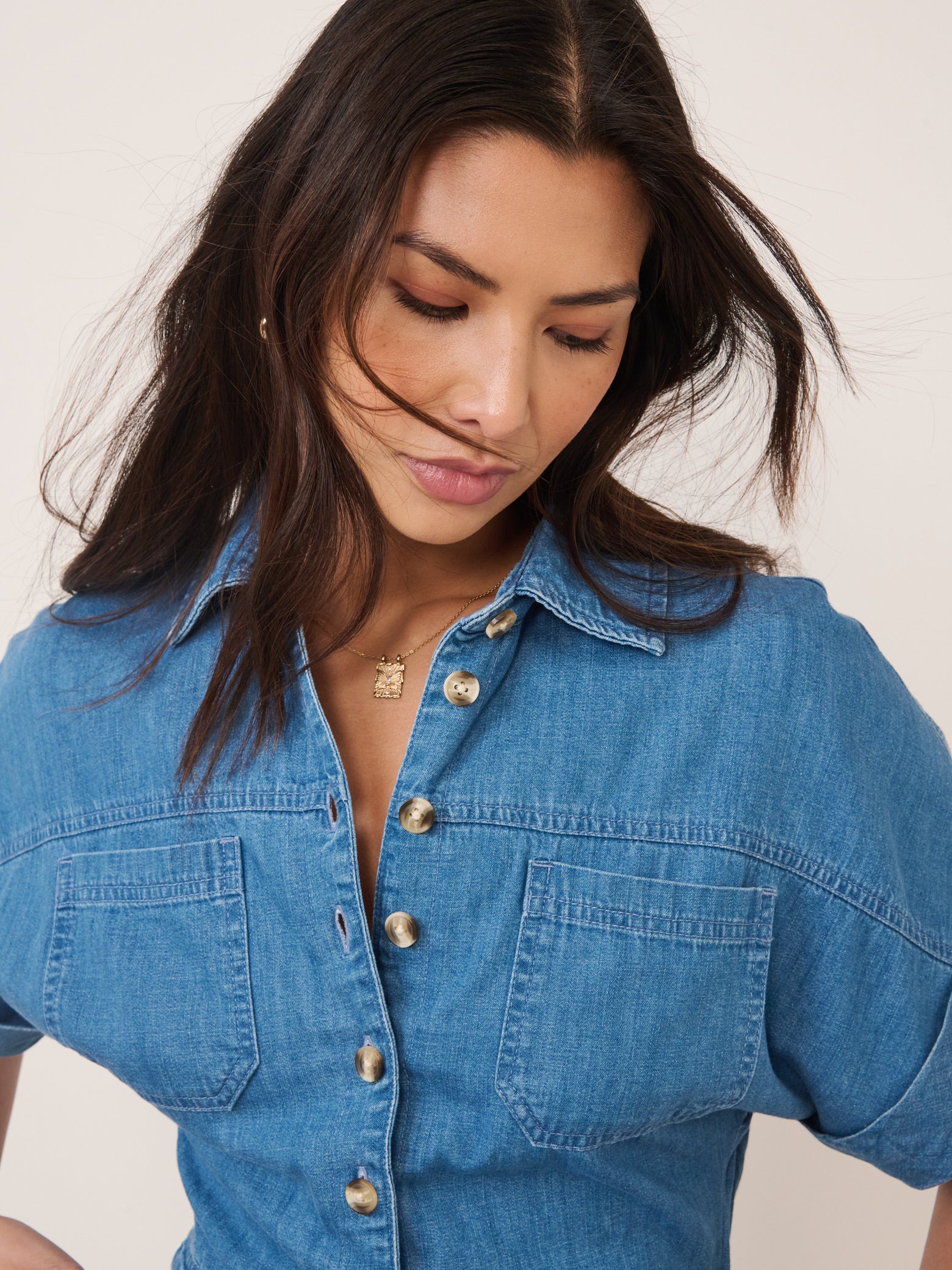Blue Denim Button Down Playsuit - Image 2