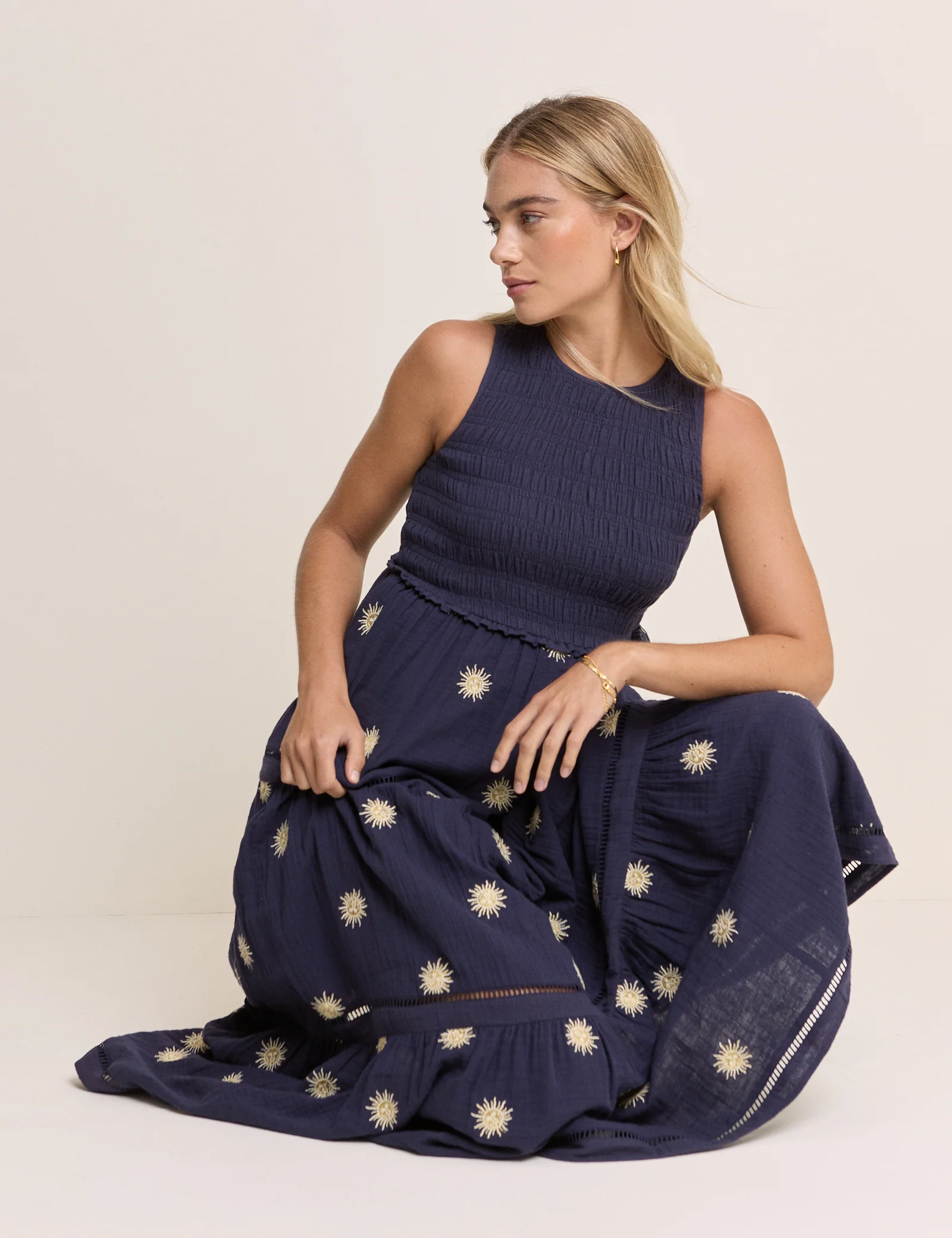 Navy Embroidered Tiered Calloway Midi Dress - Image 4