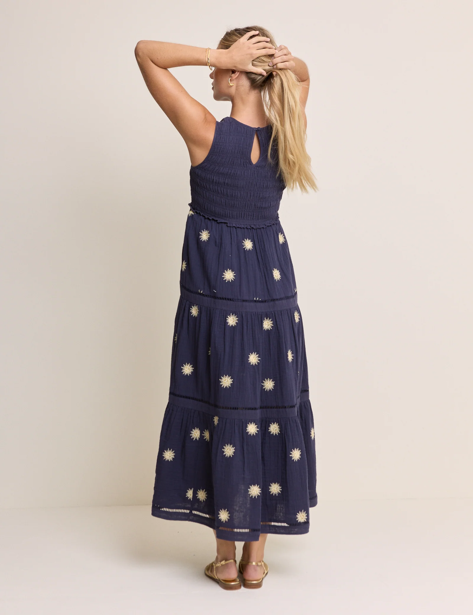 Navy Embroidered Tiered Calloway Midi Dress - Image 5