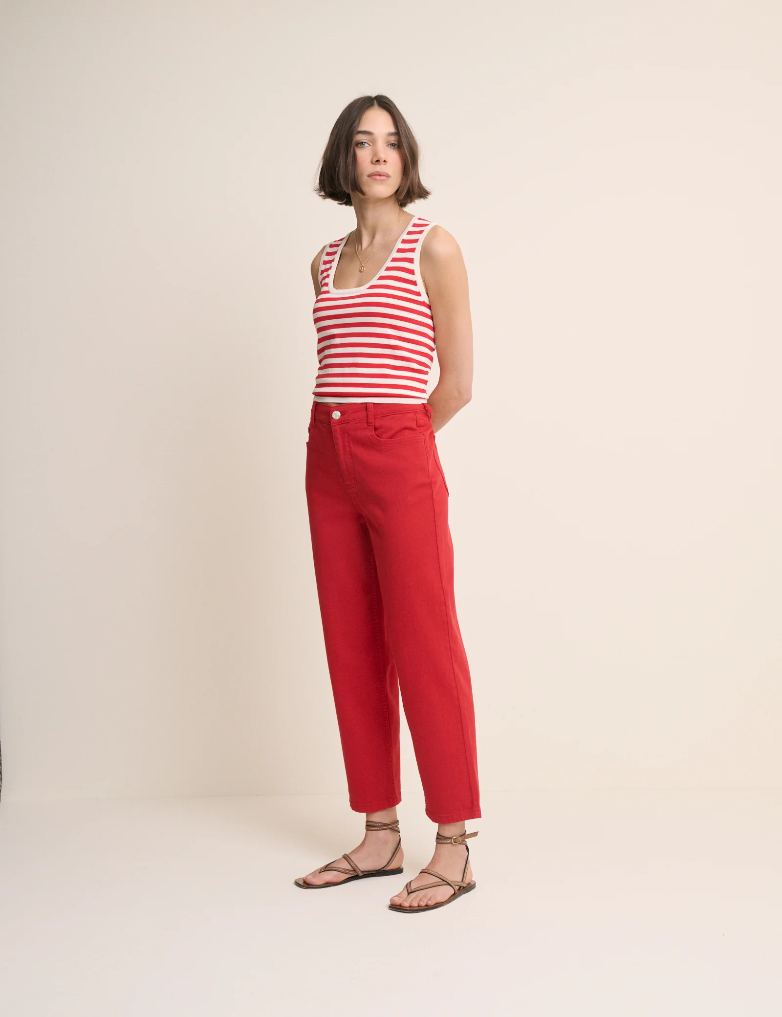 Red High Rise Camden Tapered Jeans