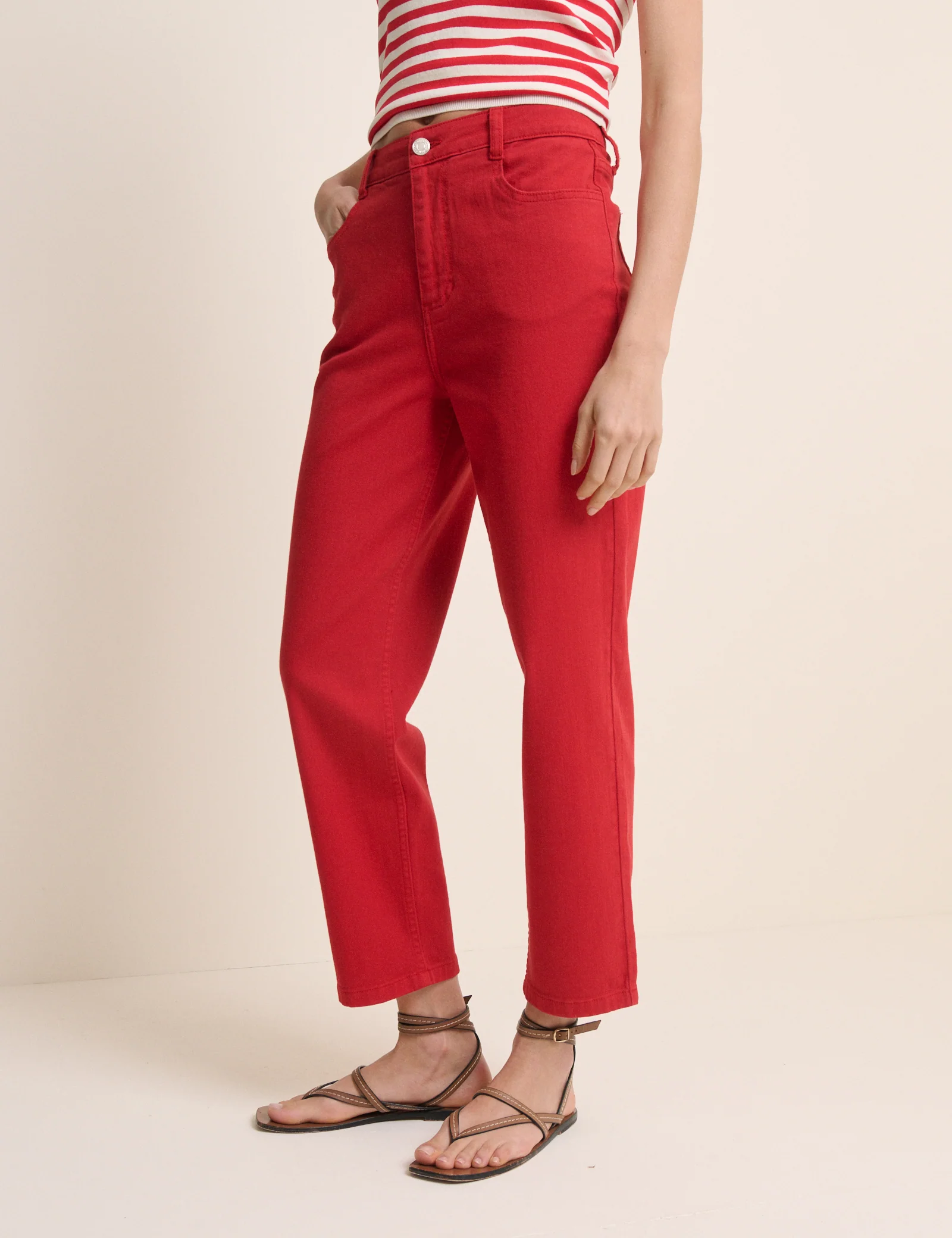 Red High Rise Camden Tapered Jeans - Image 3