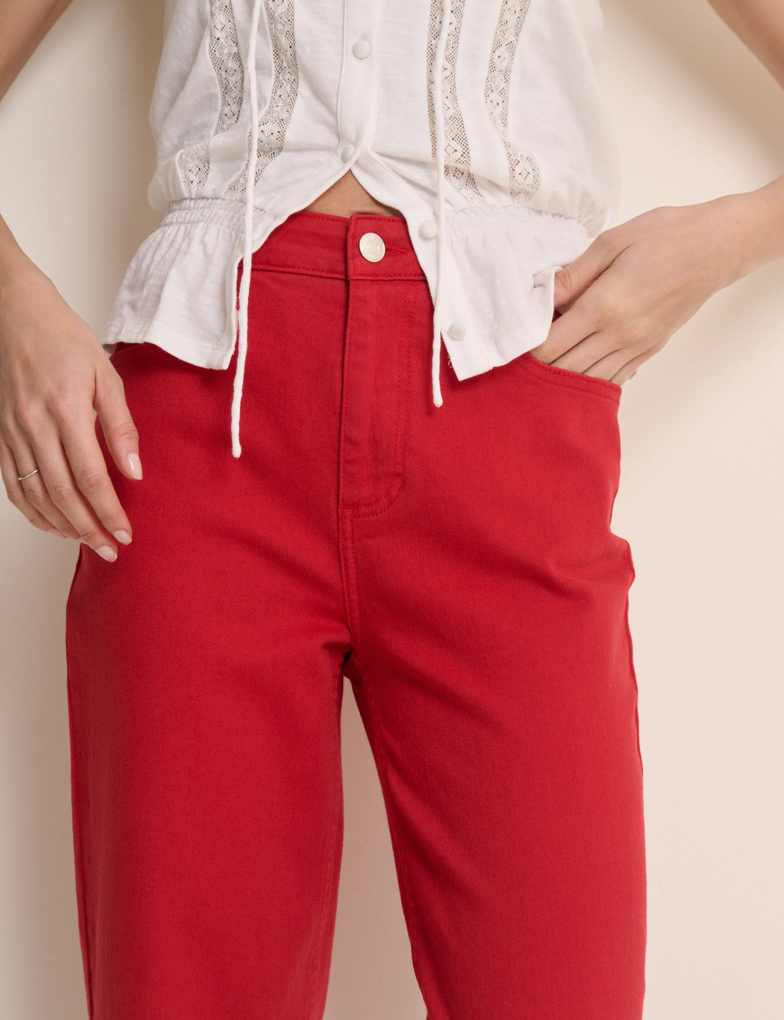 Red High Rise Camden Tapered Jeans - Image 4