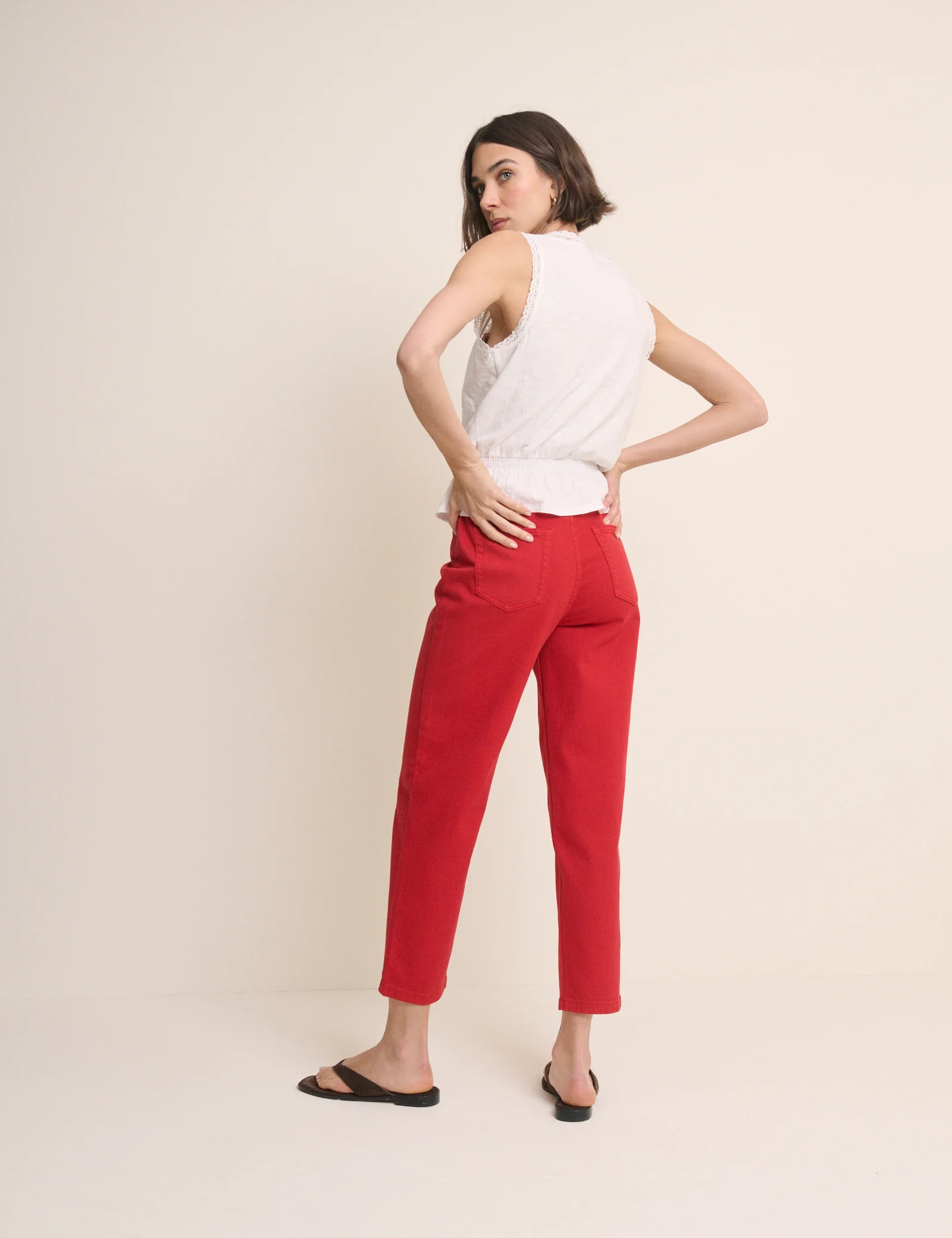 Red High Rise Camden Tapered Jeans - Image 5