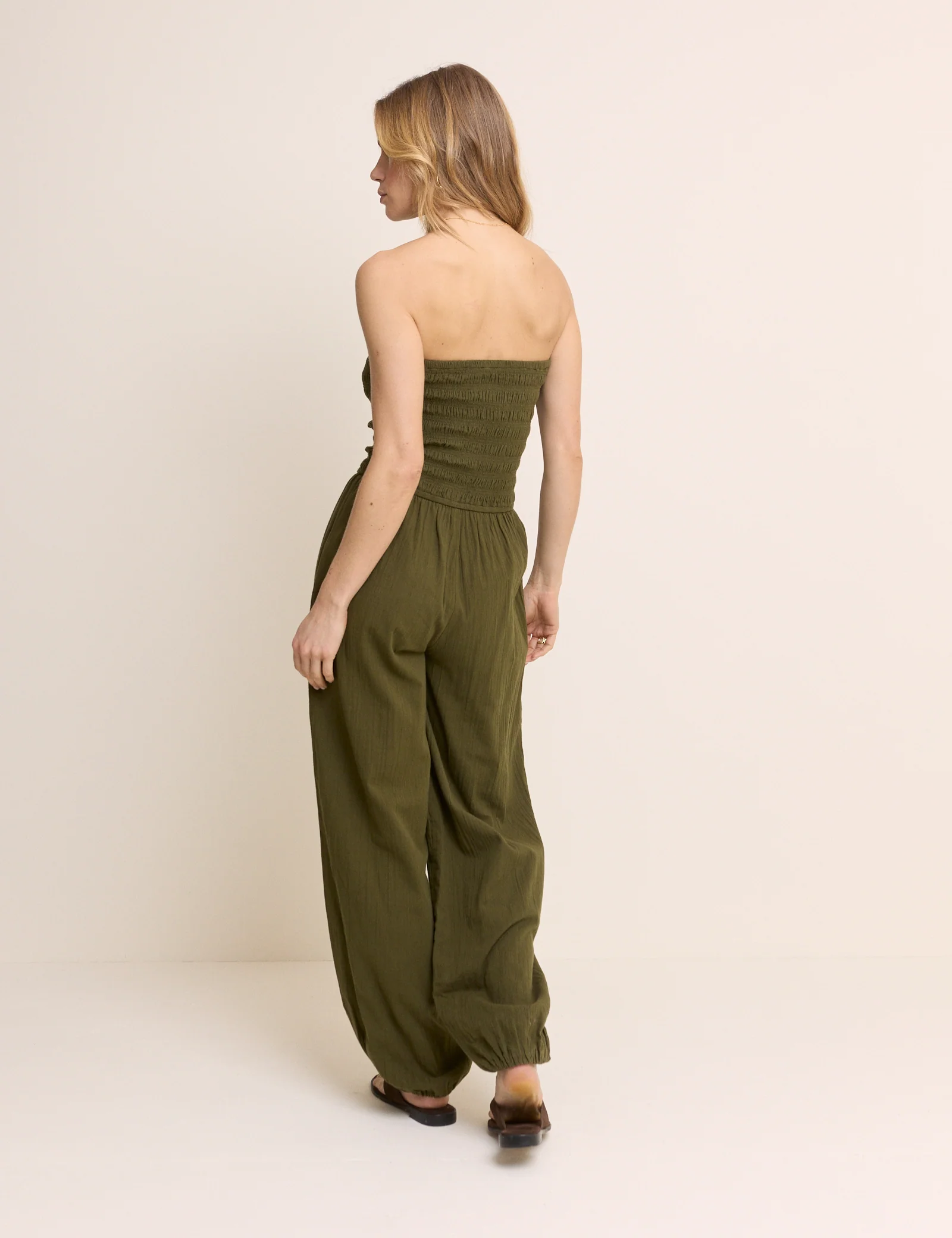 Khaki Shirred Bandeau Carly Jumpsuit - Image 4