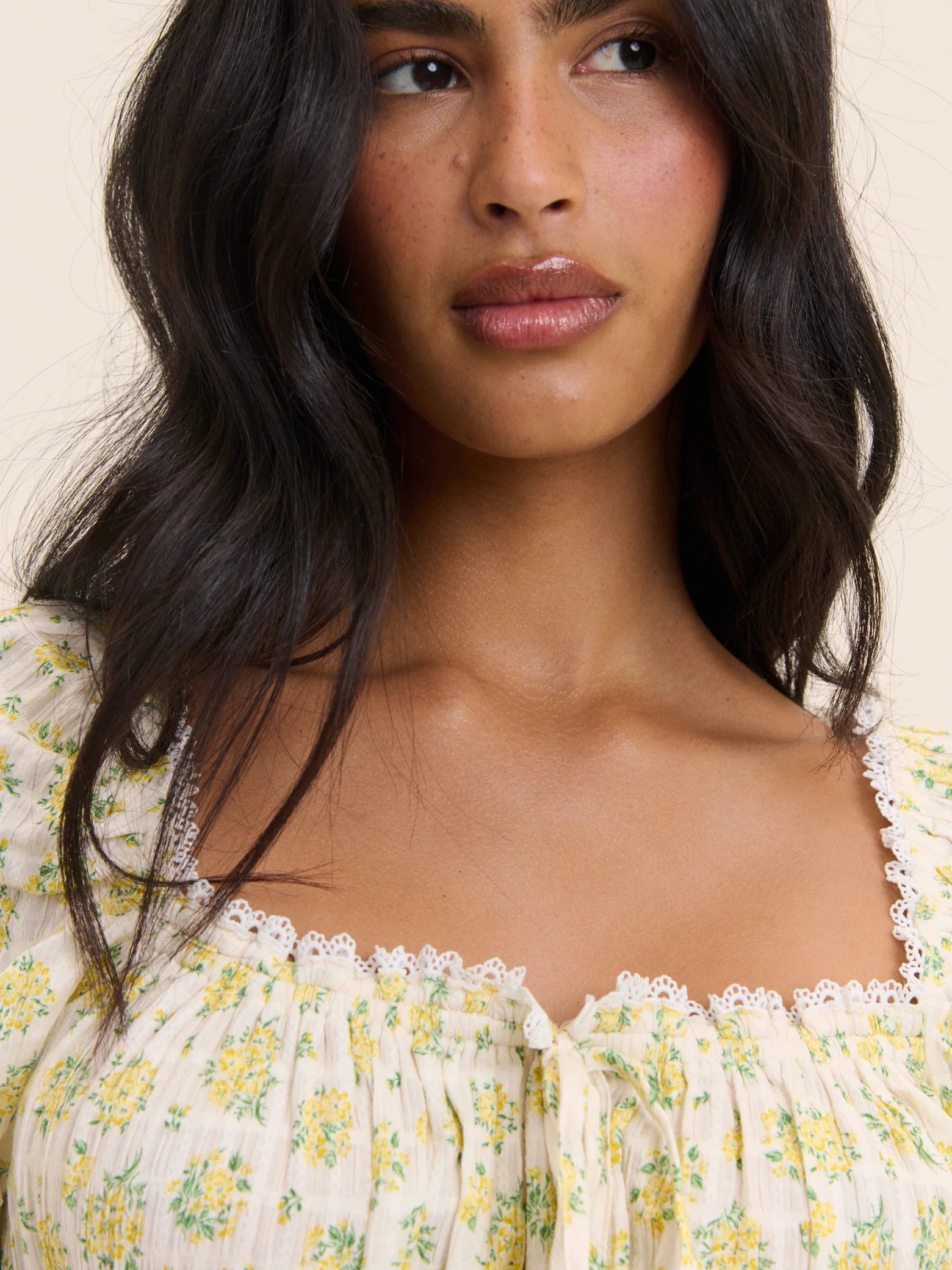 White and Yellow Floral Milkmaid Top - Image 3