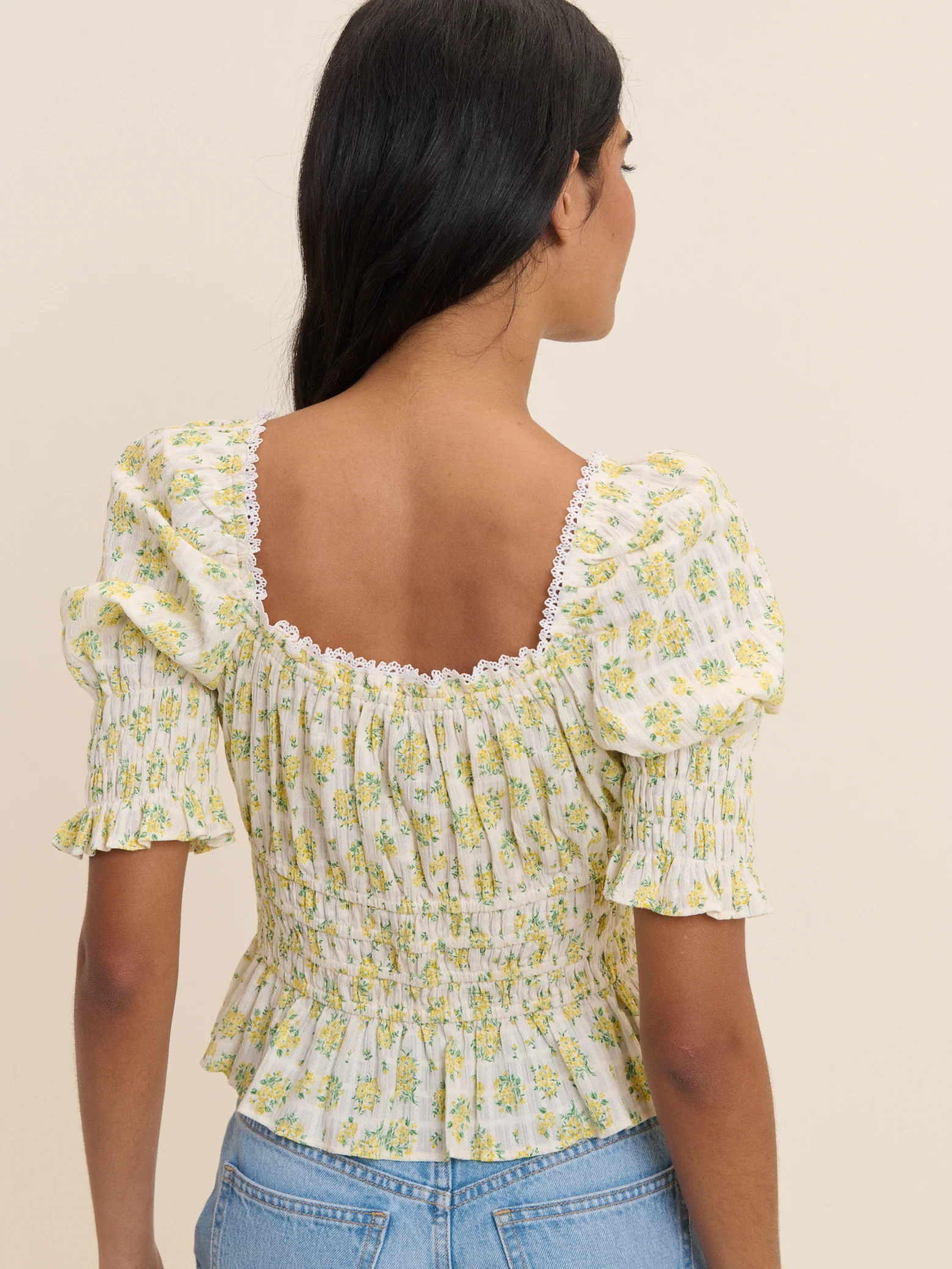 White and Yellow Floral Milkmaid Top - Image 5