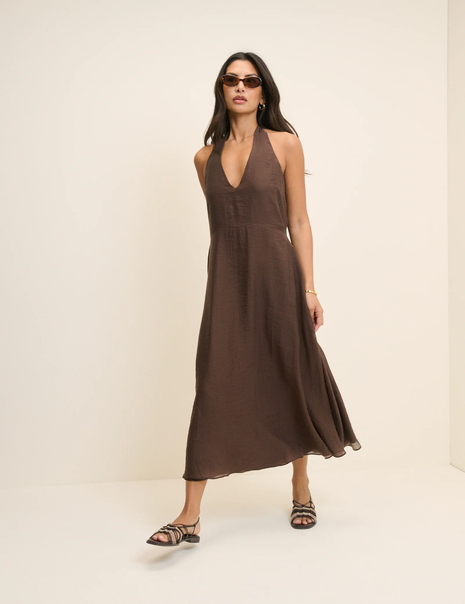 Brown Halterneck Catalina Midi Dress - Image 3