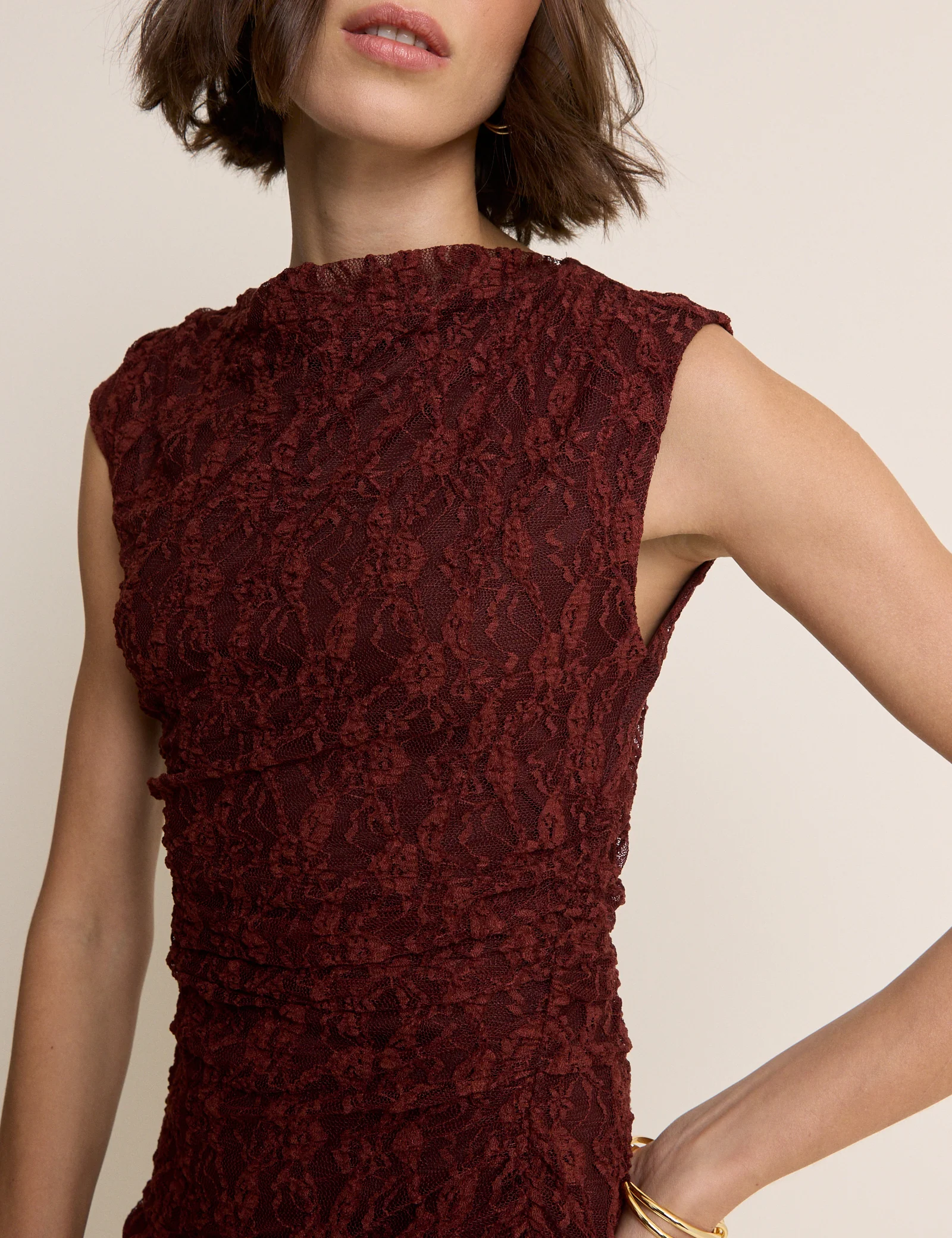 Burgundy Floral Lace Cece Jersey Maxi Dress - Image 2