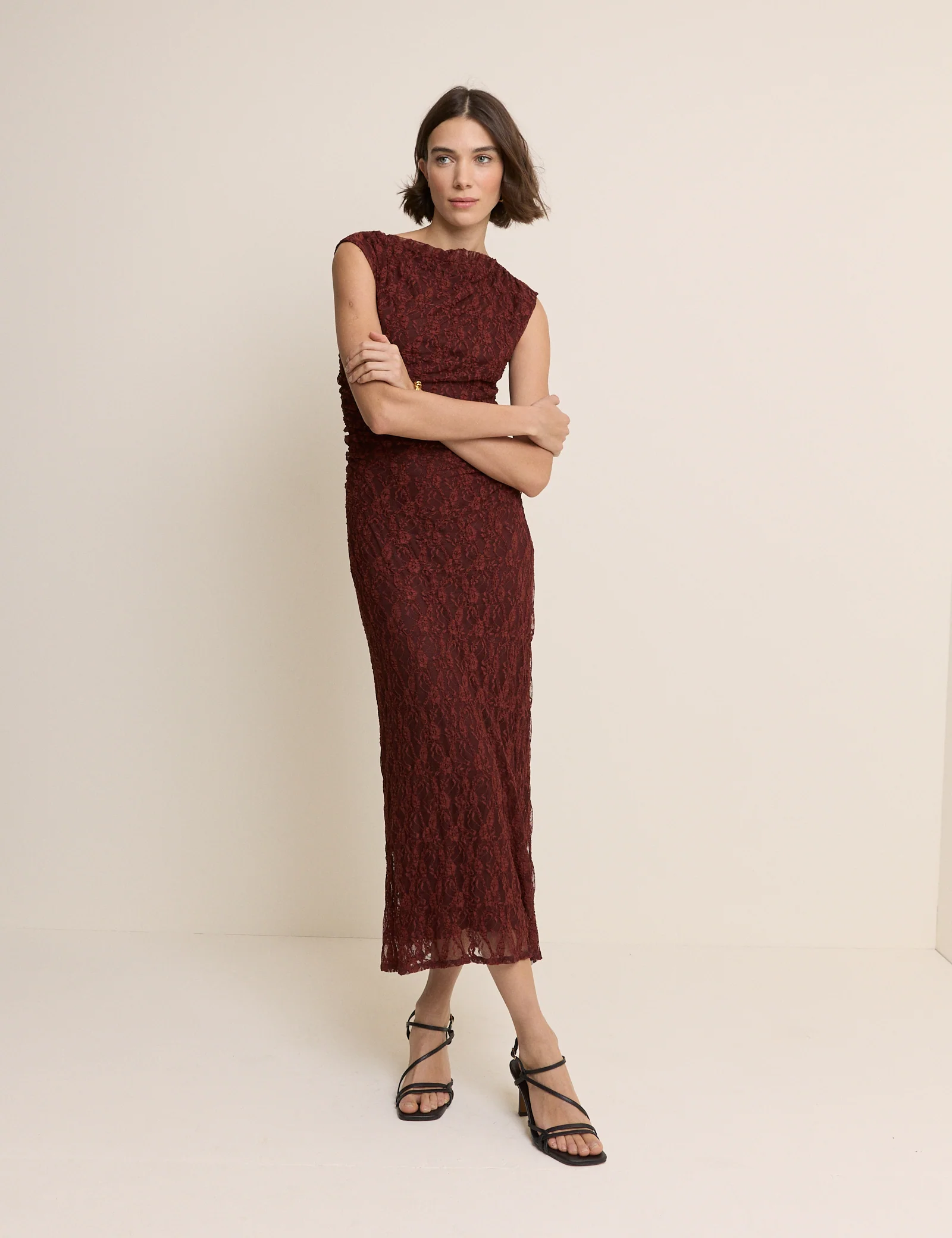 Burgundy Floral Lace Cece Jersey Maxi Dress - Image 3