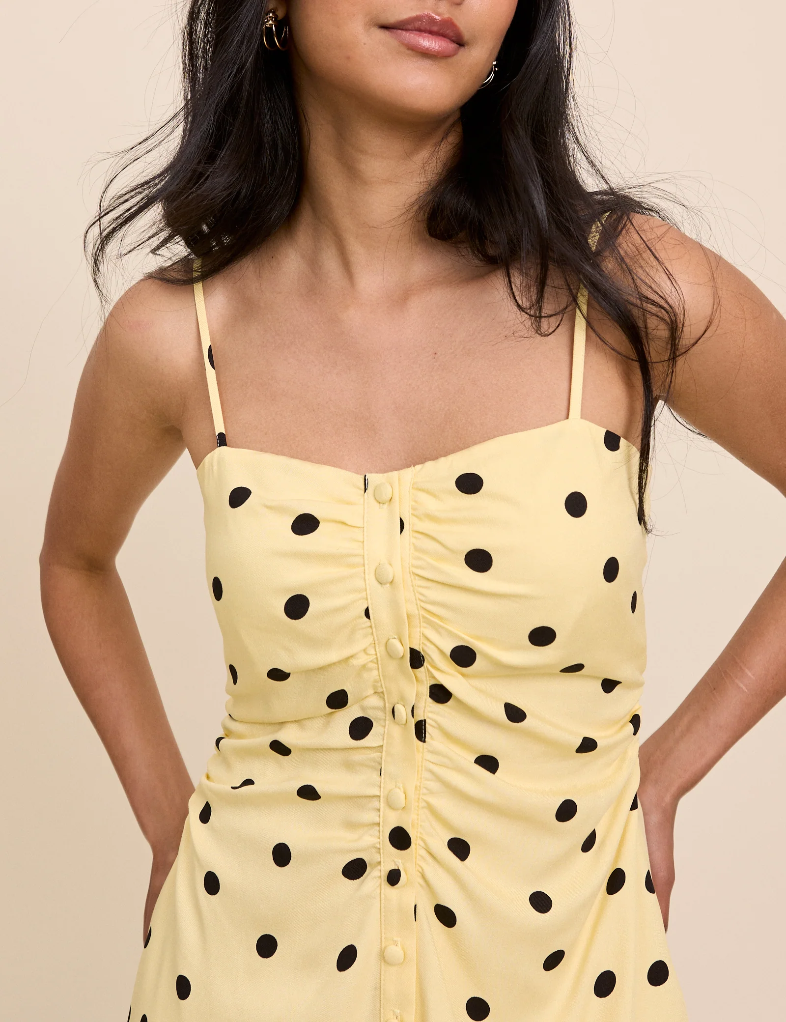Yellow Polka Dot Button Front Cerys Mini Dress - Image 2