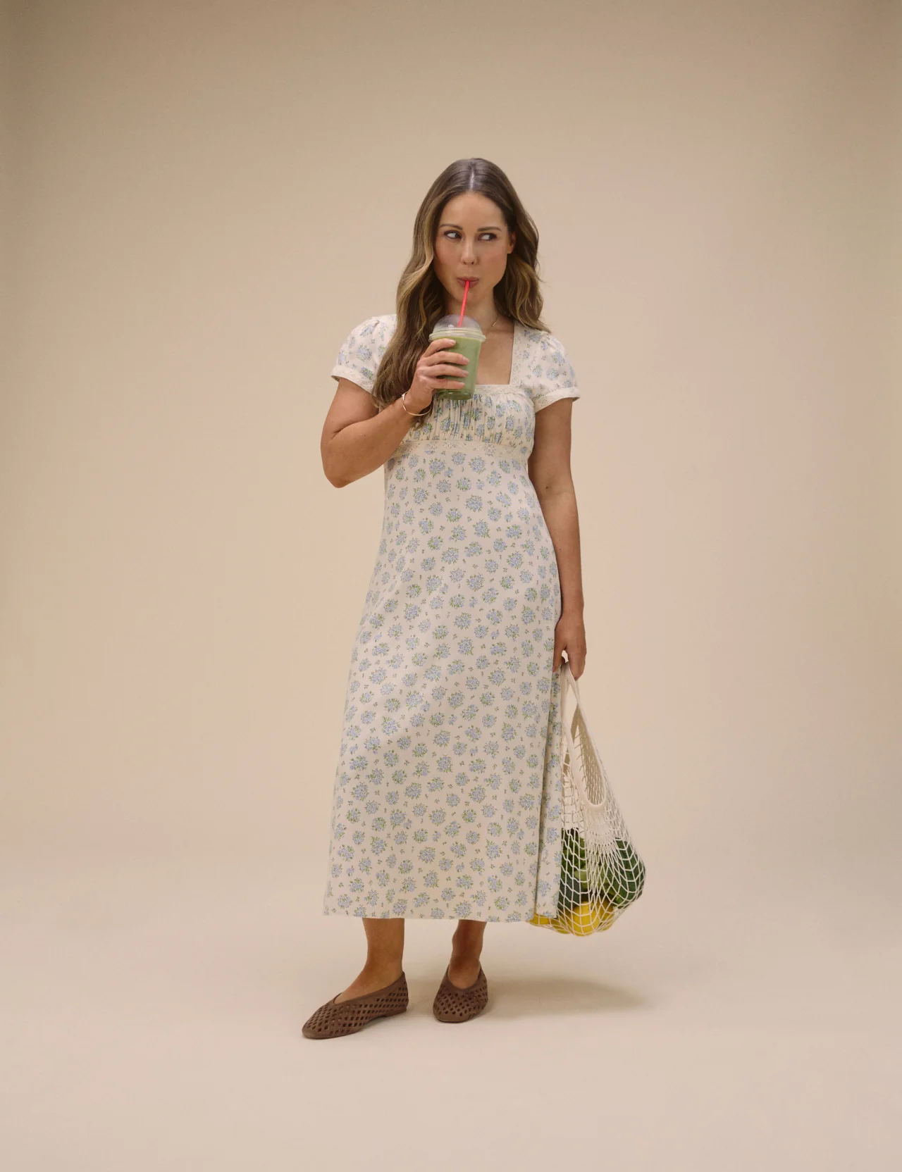 Blue Ditsy Floral Charlotte Midi Dress - Image 3