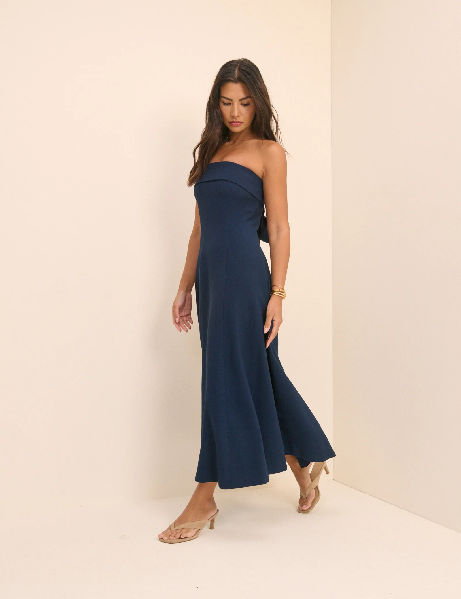 Navy Bow Back Chelsea Midi Dress - Image 3