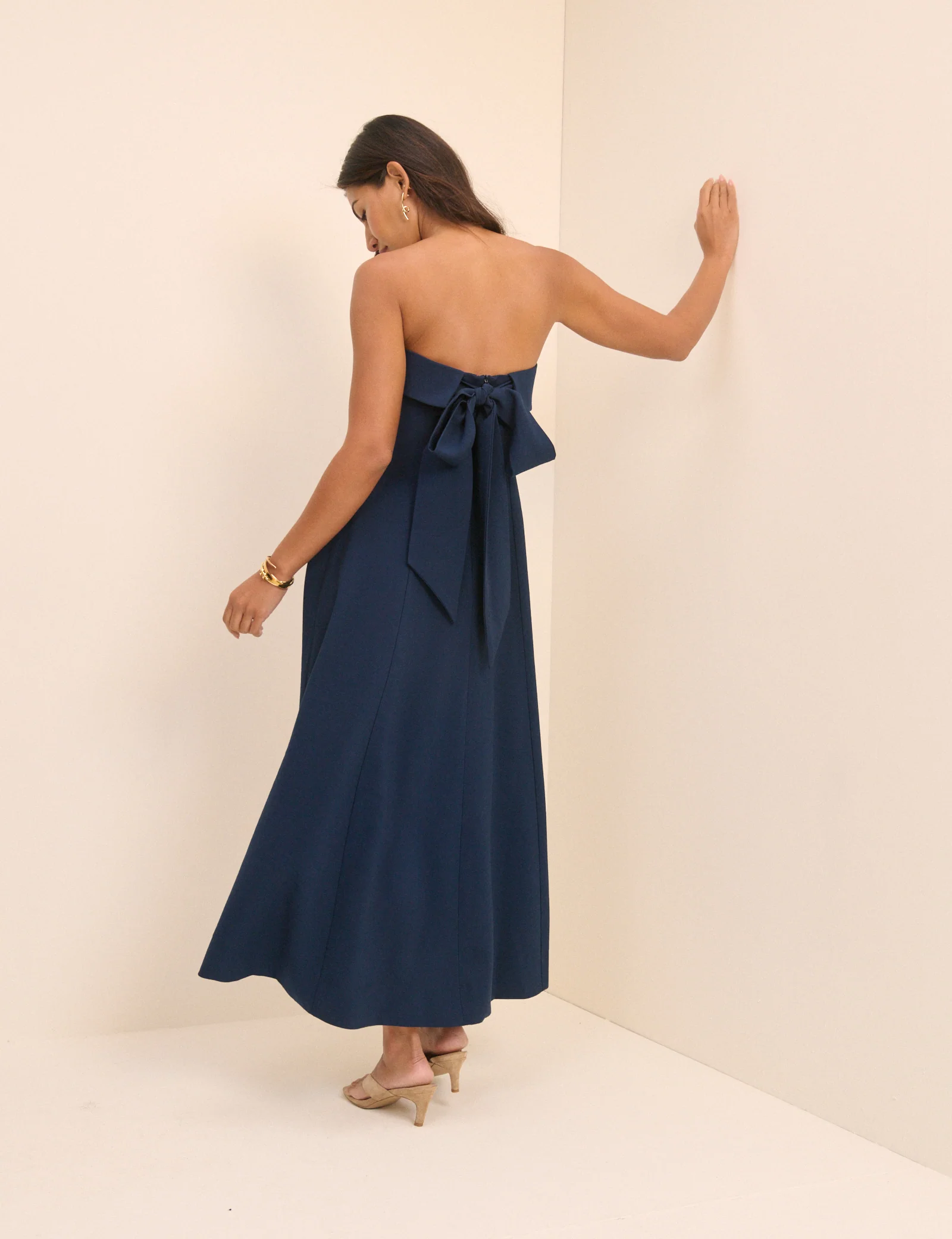 Navy Bow Back Chelsea Midi Dress - Image 5