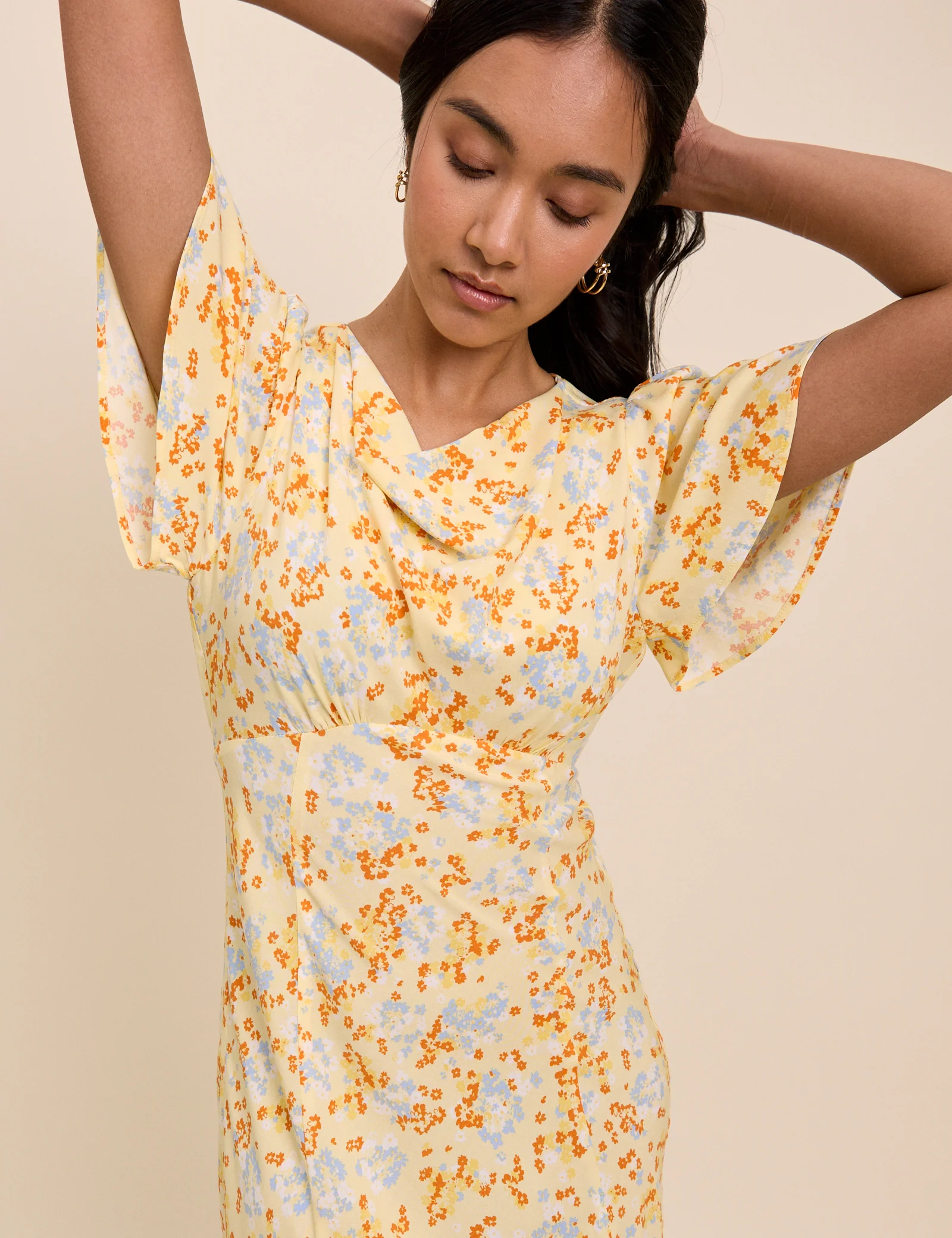 Butter Yellow Cowl Neck Cheryl Midi Dress - Image 2