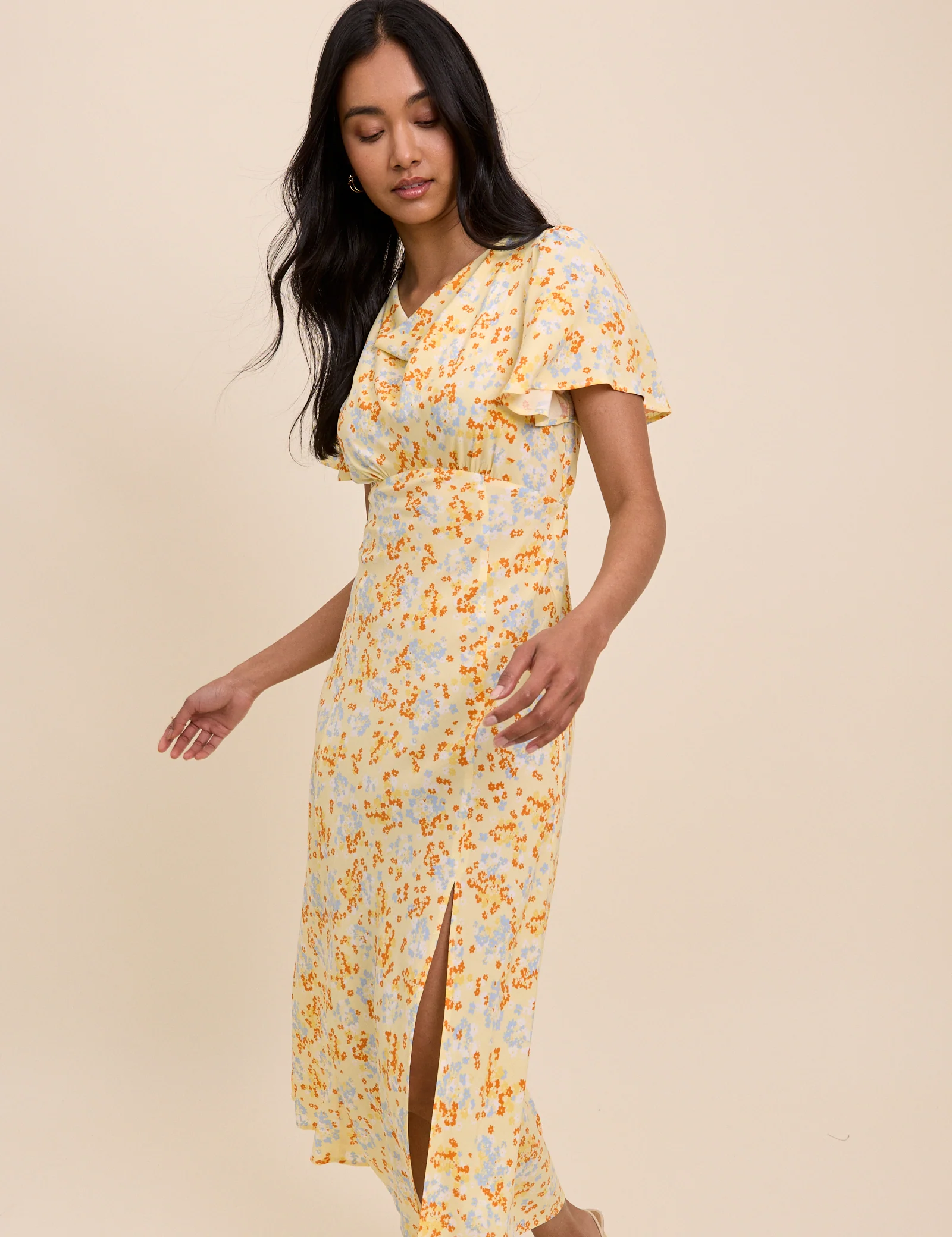 Butter Yellow Cowl Neck Cheryl Midi Dress - Image 3