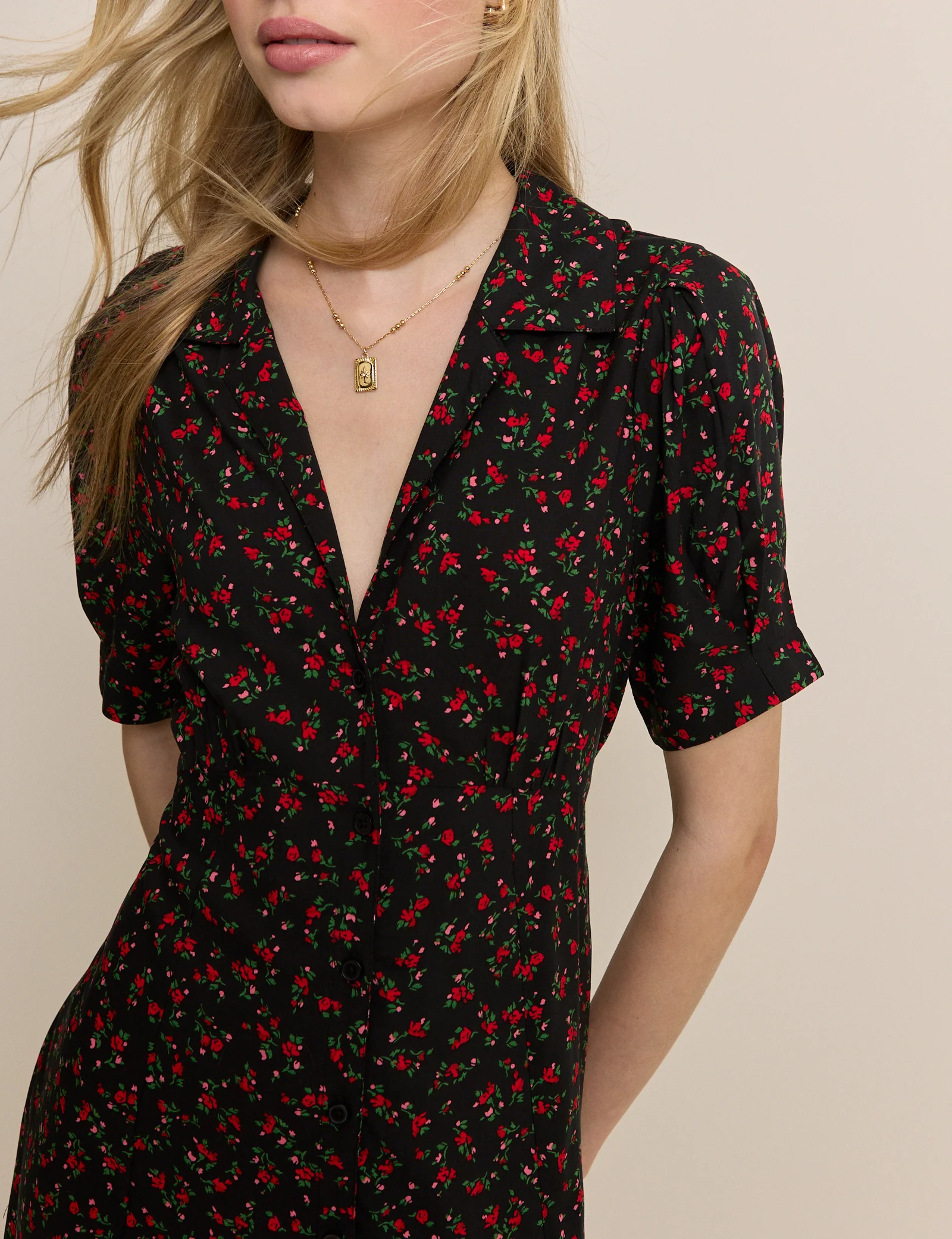 Black Floral Collared Chrissy Midi Dress - Image 3