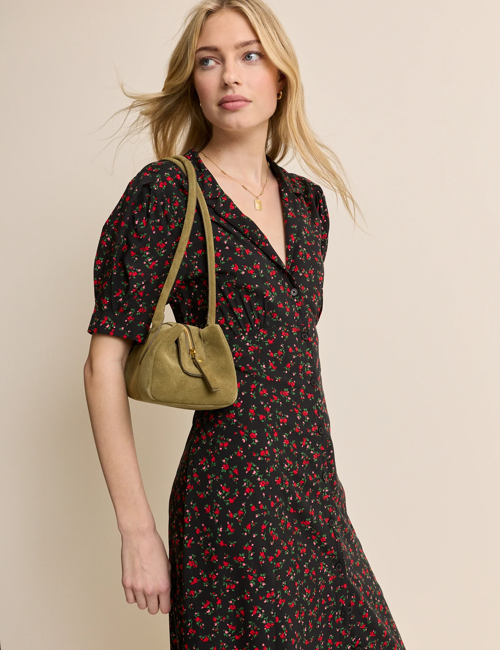 Black Floral Collared Chrissy Midi Dress - Image 4