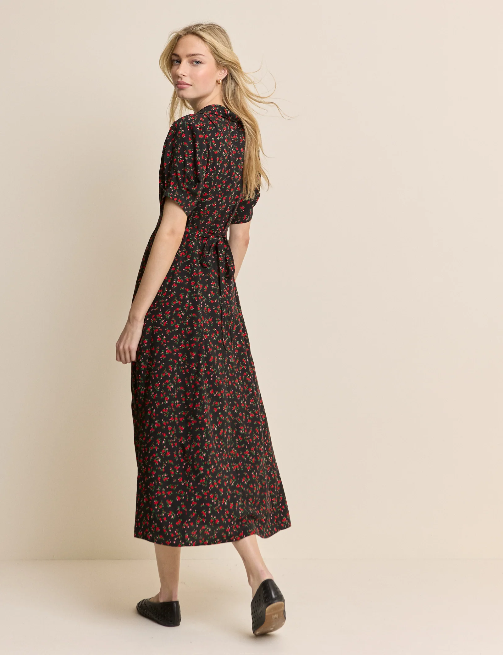 Black Floral Collared Chrissy Midi Dress - Image 5