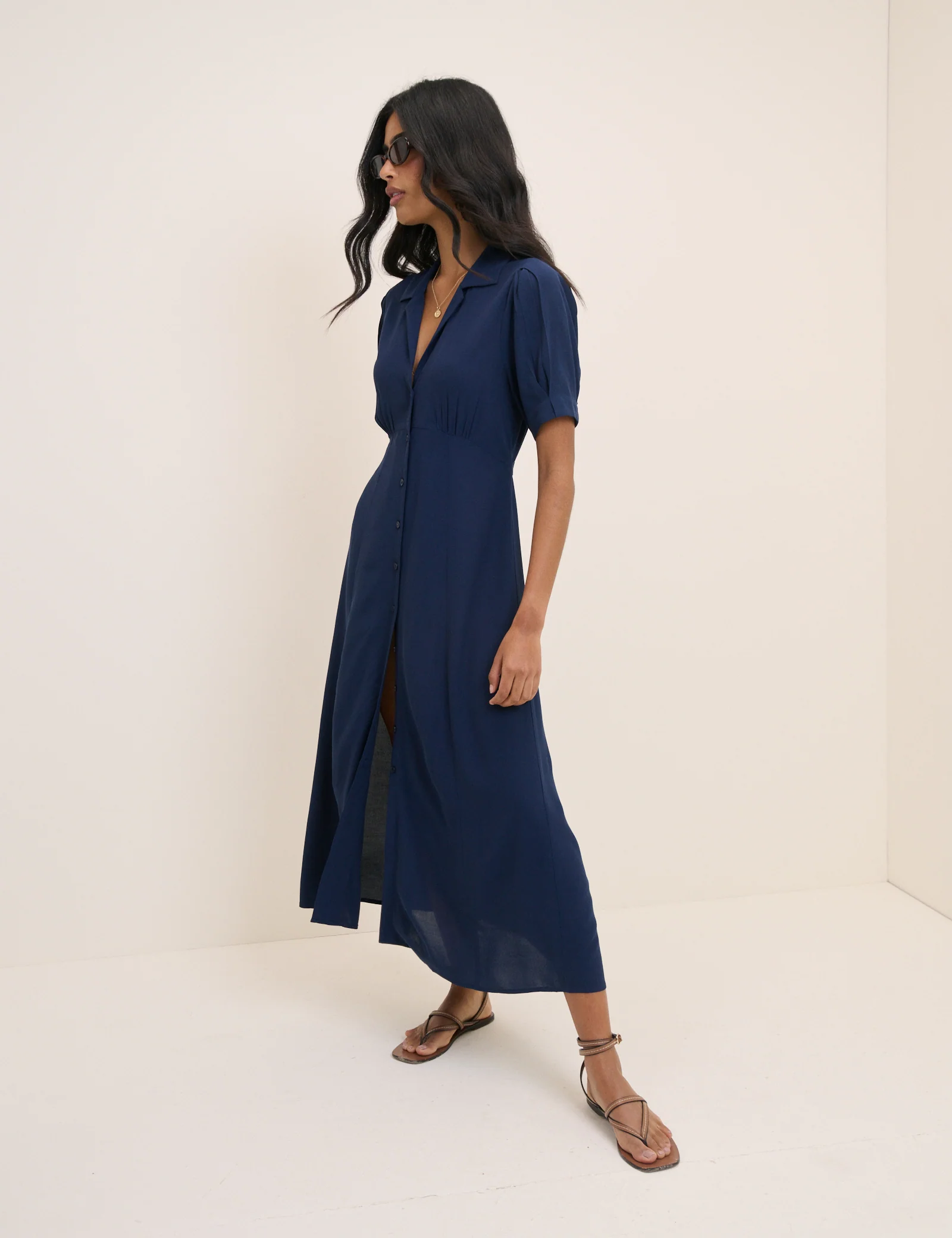 Navy Collared Chrissy Midi Dress - Image 3