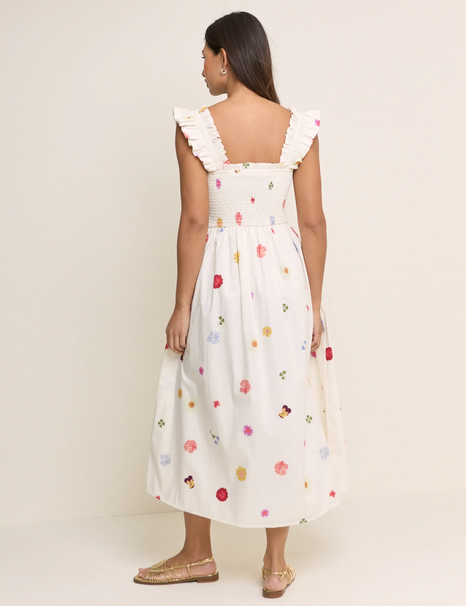 White Floral Shirred Christina Midi Dress - Image 6