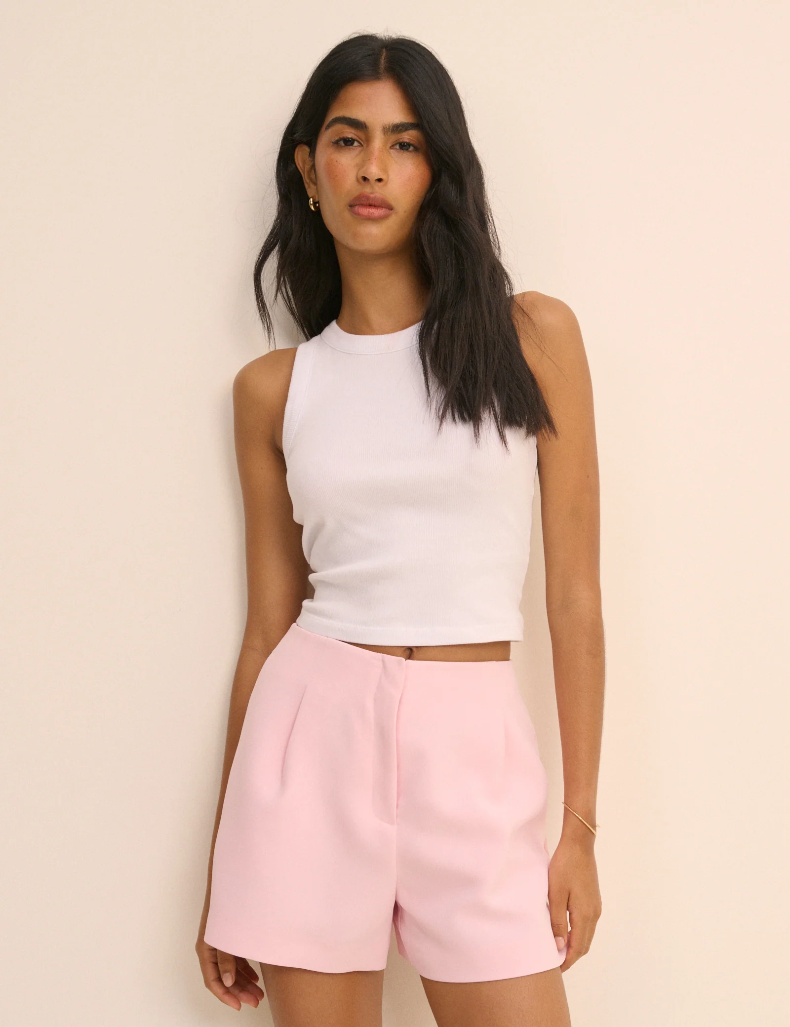 Baby Pink High Waisted Tailored Shorts - Image 3