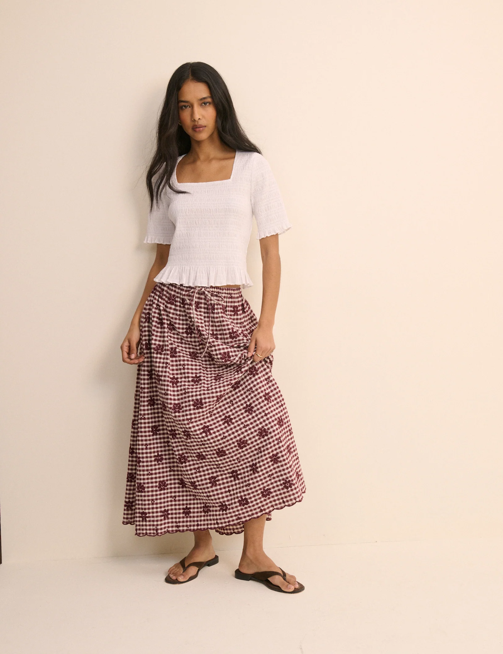 White Shirred Frill Trim Top - Image 3