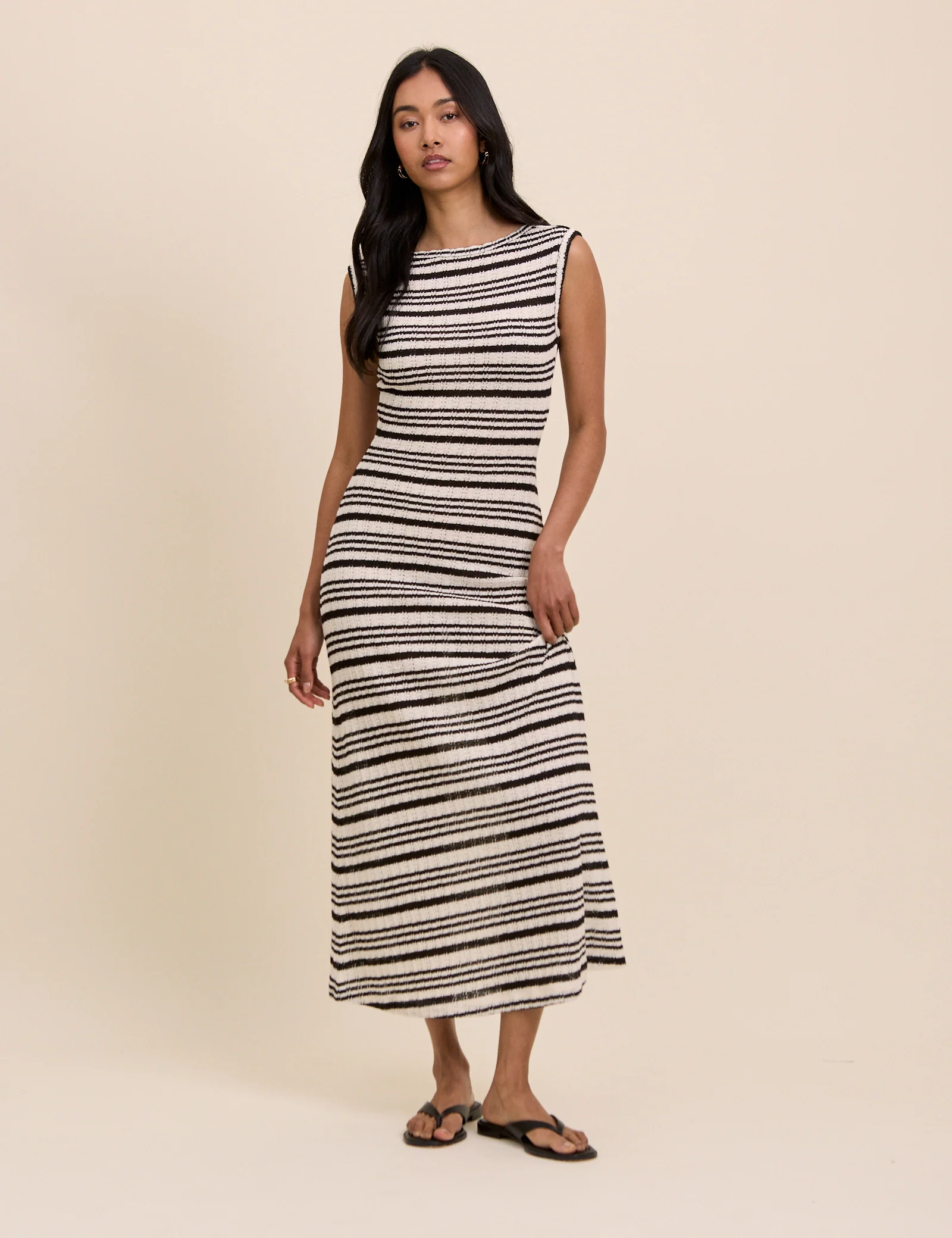 Brown And Cream Striped Boat Neck Colbie Maxi Dress - Image 2