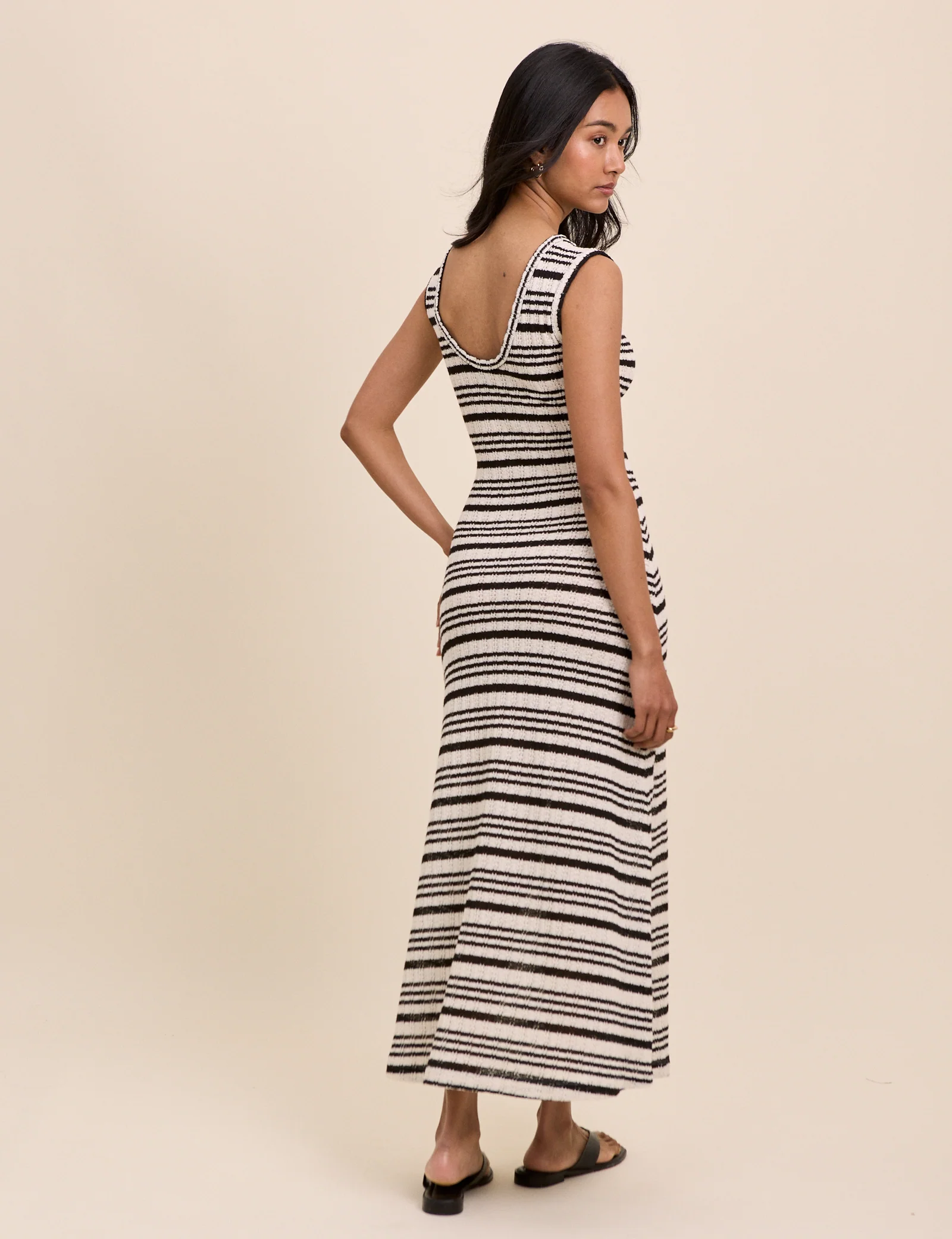 Brown And Cream Striped Boat Neck Colbie Maxi Dress - Image 5