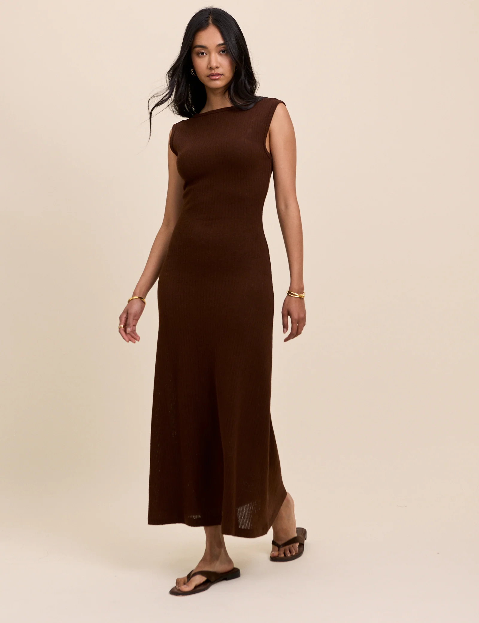 Brown Boat Neck Colbie Maxi Dress - Image 3