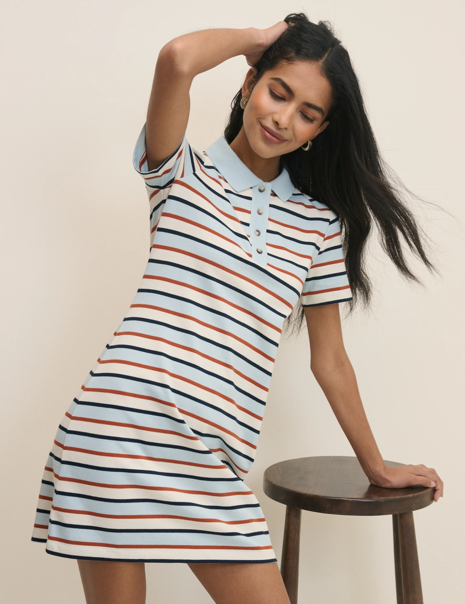 Blue Striped Jersey Polo Collins Mini Dress - Image 3