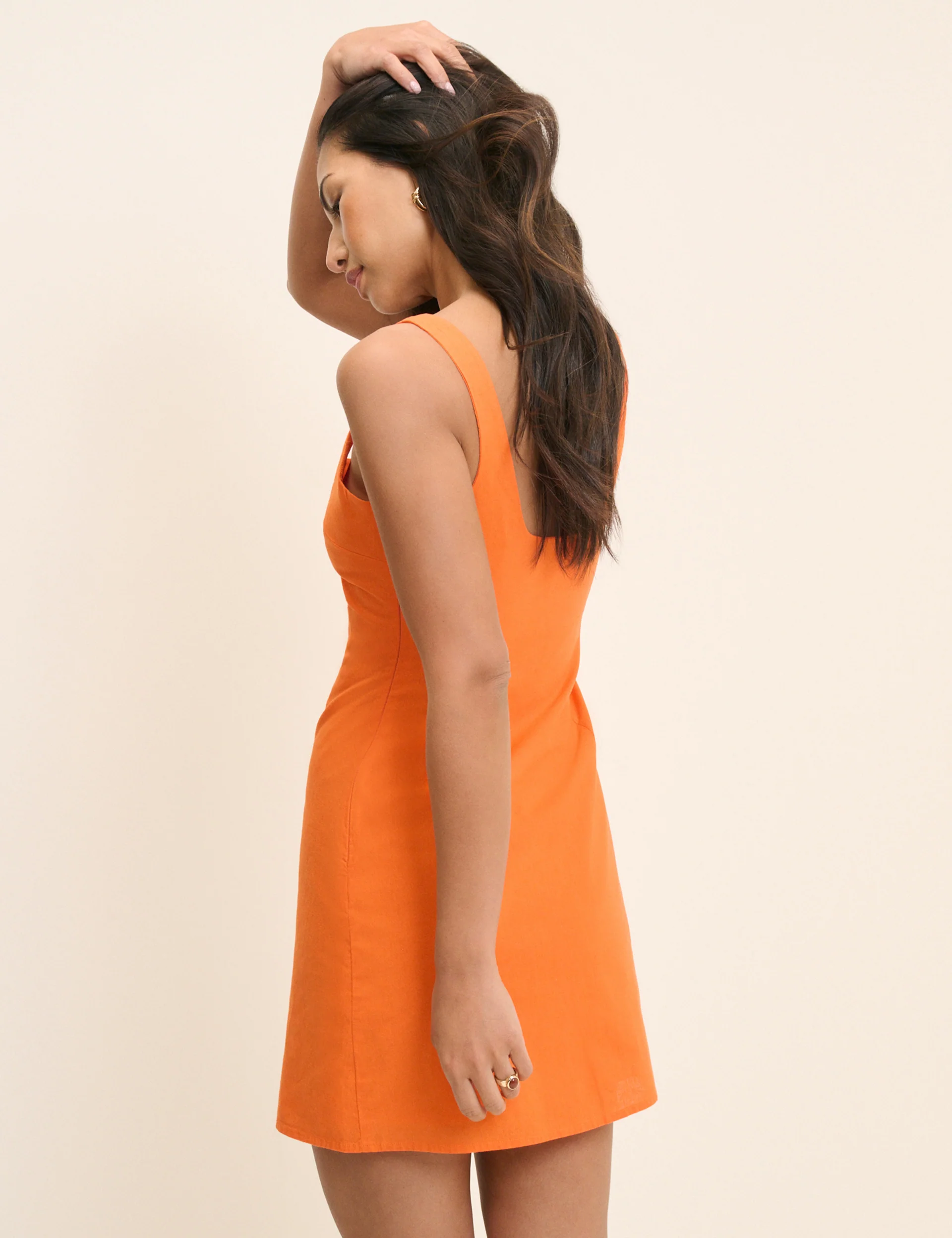 Orange Linen-Blend Connie Shift Mini Dress - Image 5