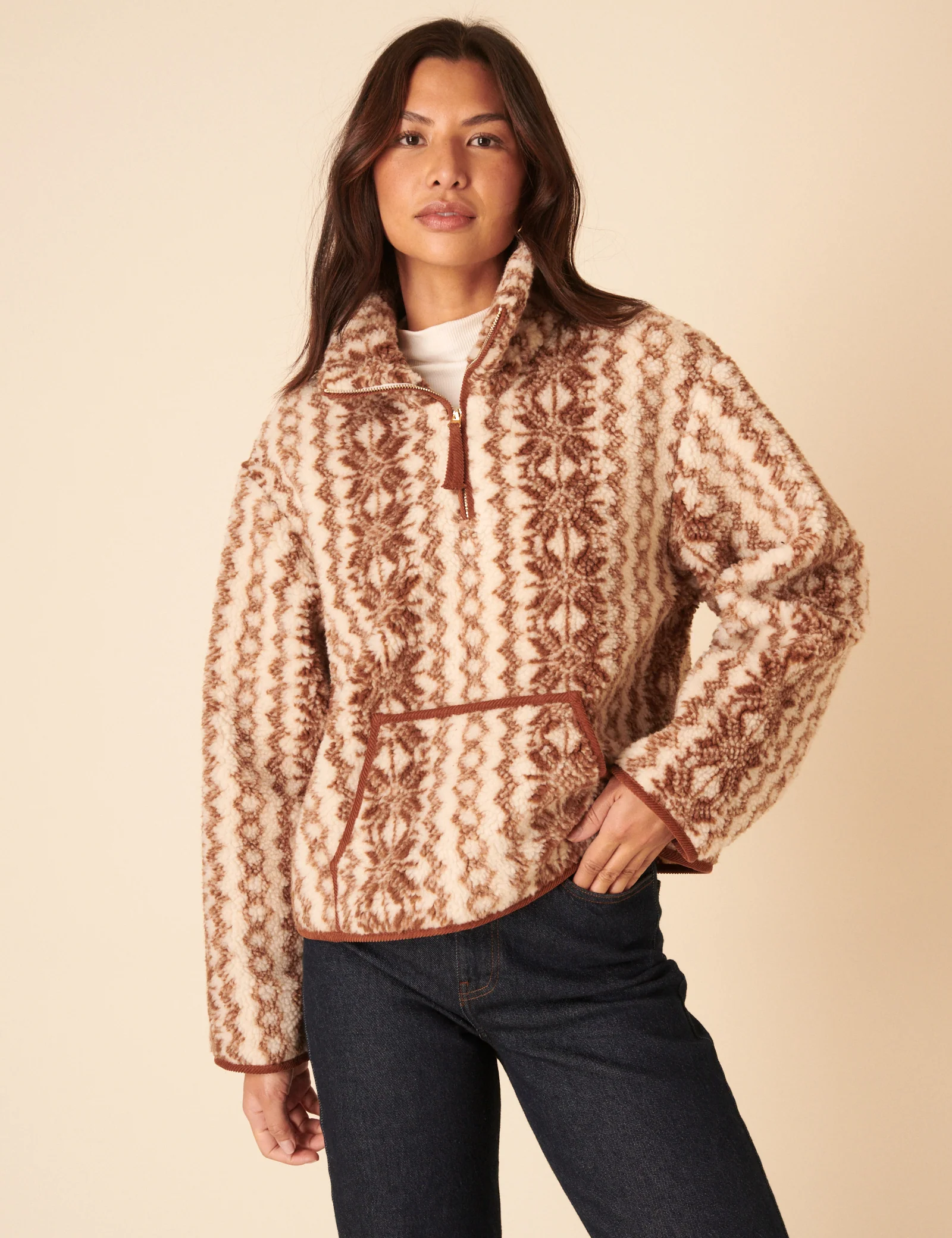 Cream & Brown Borg Jacket