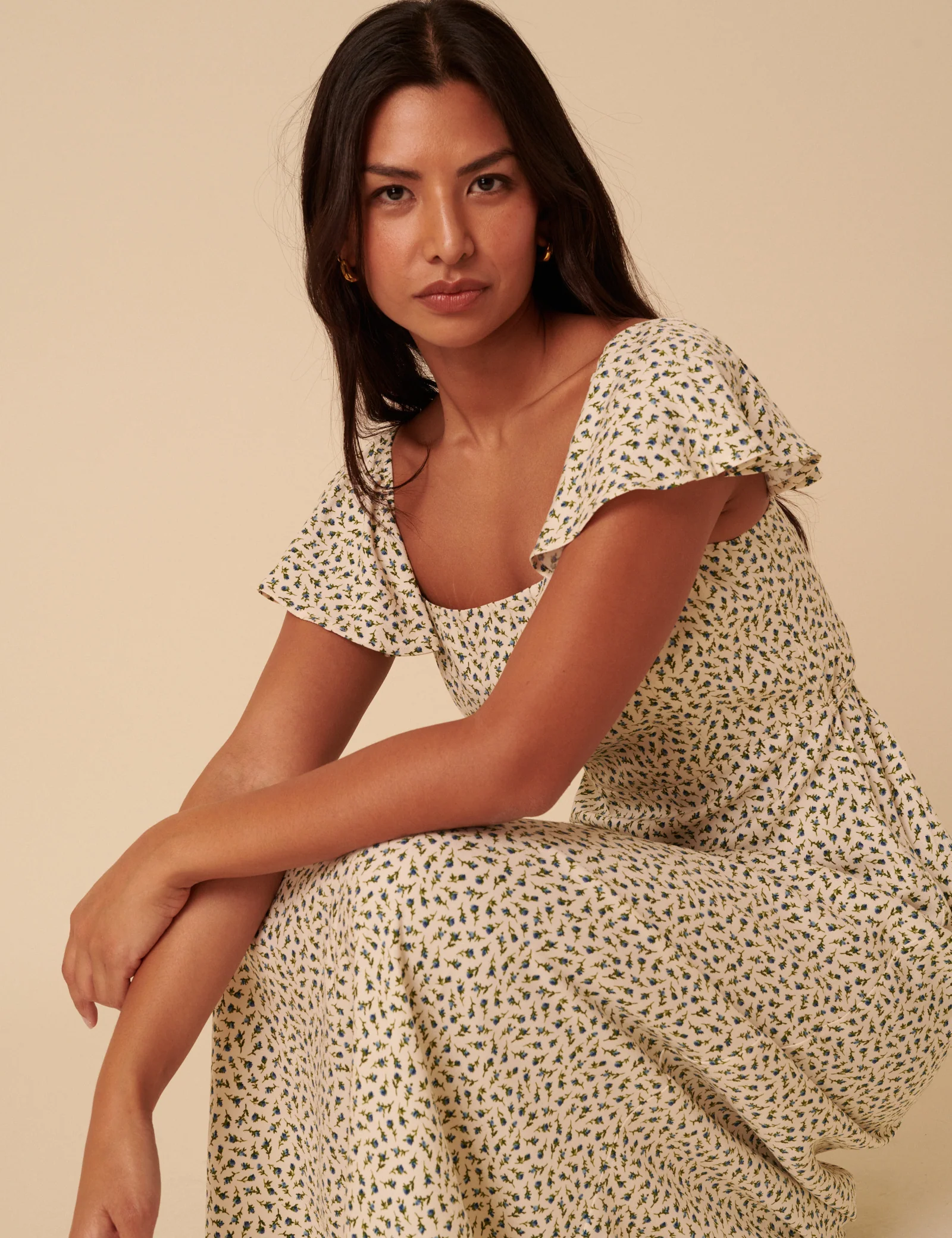 Cream Ditsy Floral Elsie Midi Dress - Image 2