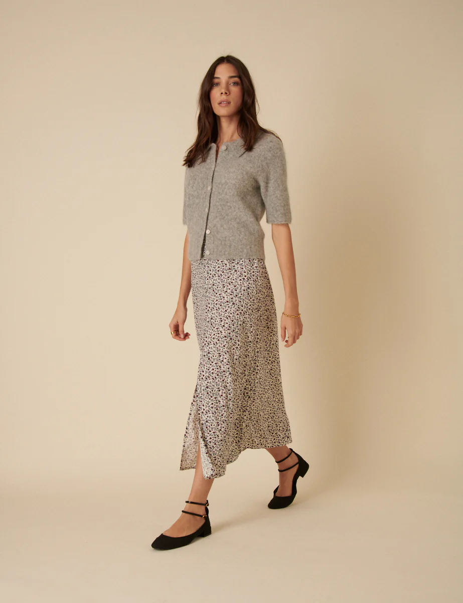 Cream Ditsy Floral Sadie Midi Skirt