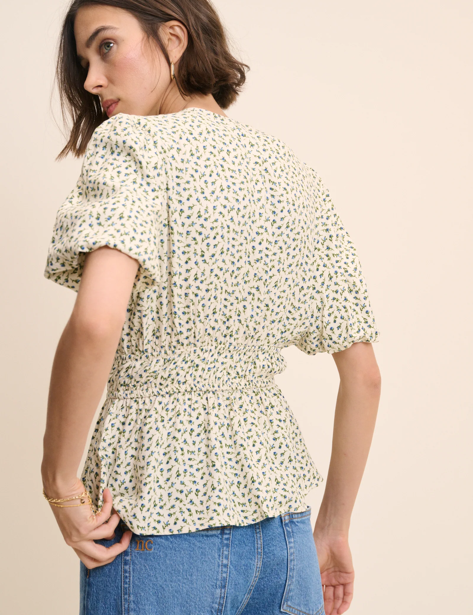 Cream Ditsy Floral V-Neck Blouse - Image 5