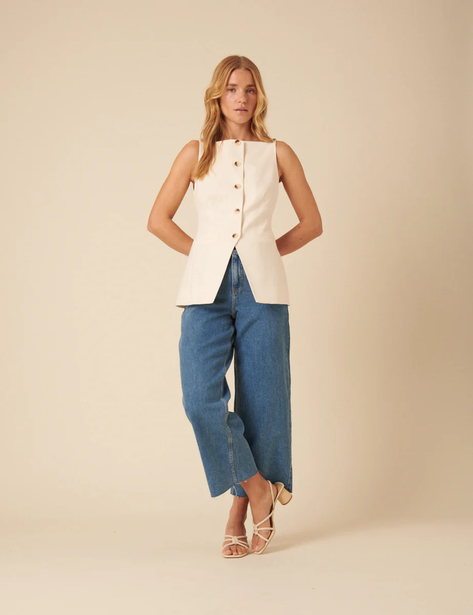 Cream Linen-Blend Longline Waistcoat - Image 3