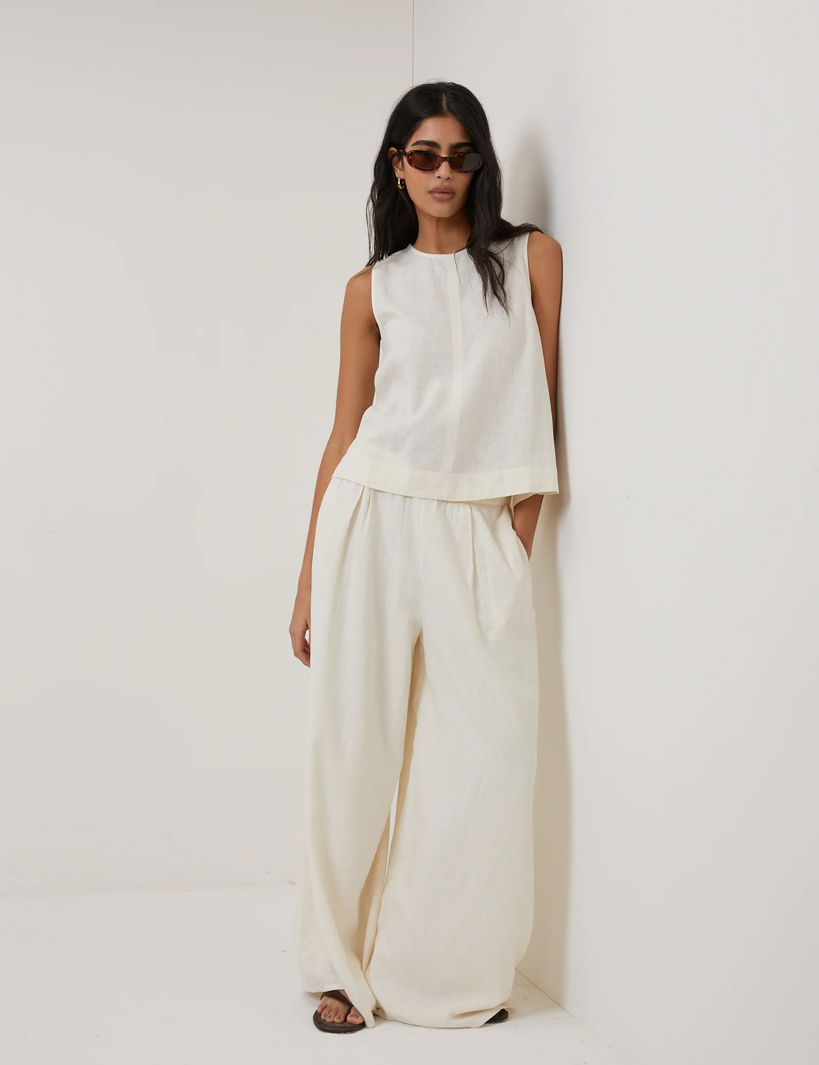 Cream Linen-Blend Wide Leg Jerrow Trousers - Image 5