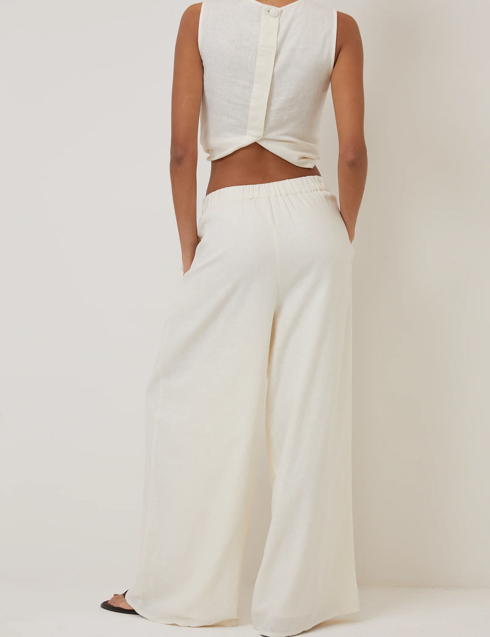 Cream Linen-Blend Wide Leg Jerrow Trousers - Image 4