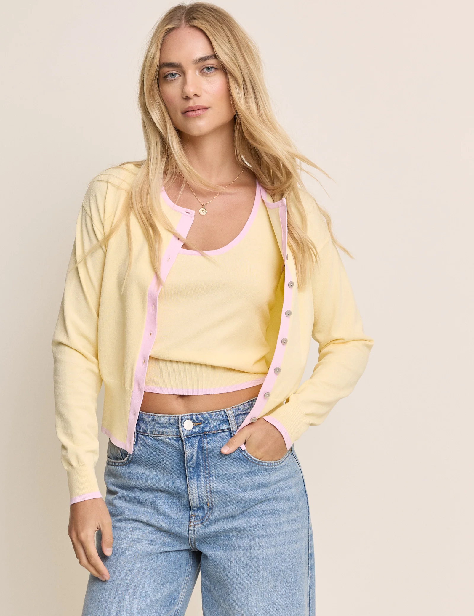 Butter Yellow Crew Neck Cardigan - Image 3