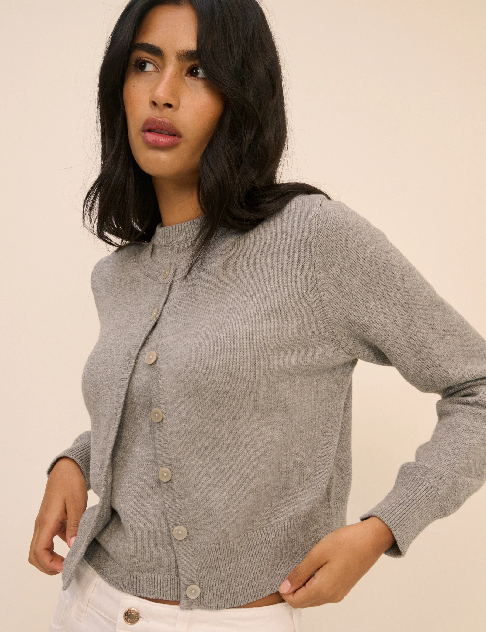 Grey Crew Neck Cardigan - Image 4