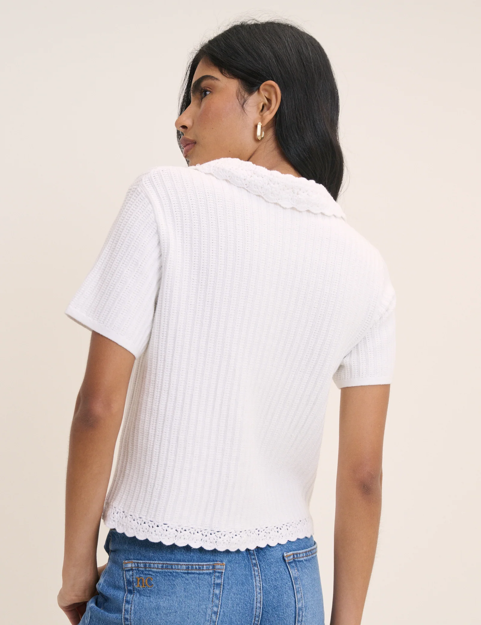 White Crochet Short Sleeve Cardigan - Image 4